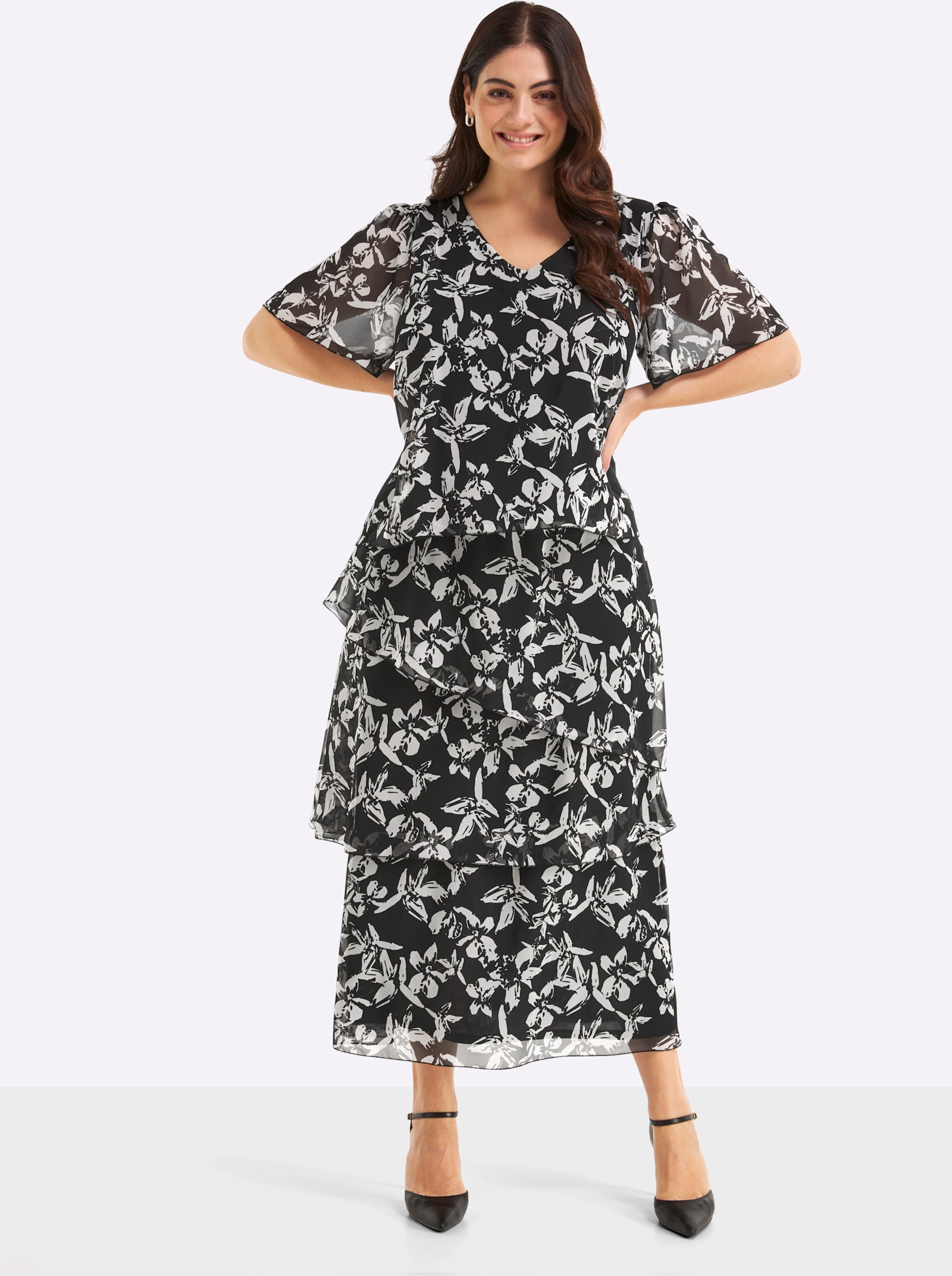 Sheego Chiffonkleid mit drapierten Volants