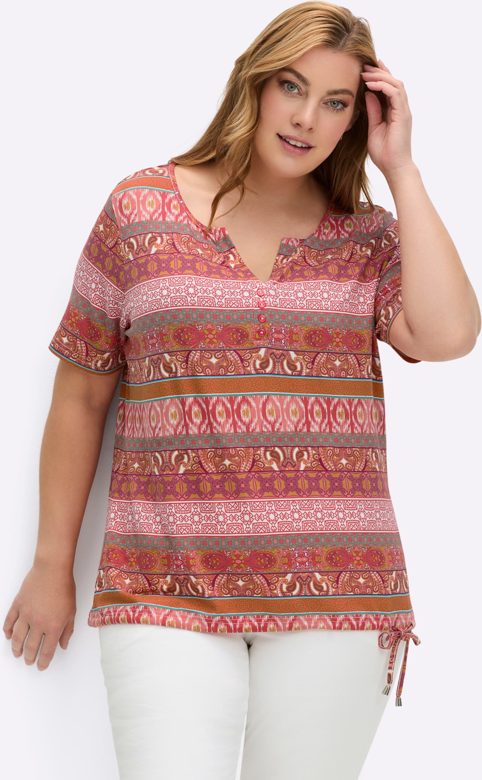 Sheego Kurzarmshirt im Ethno-Streifen-Dessin