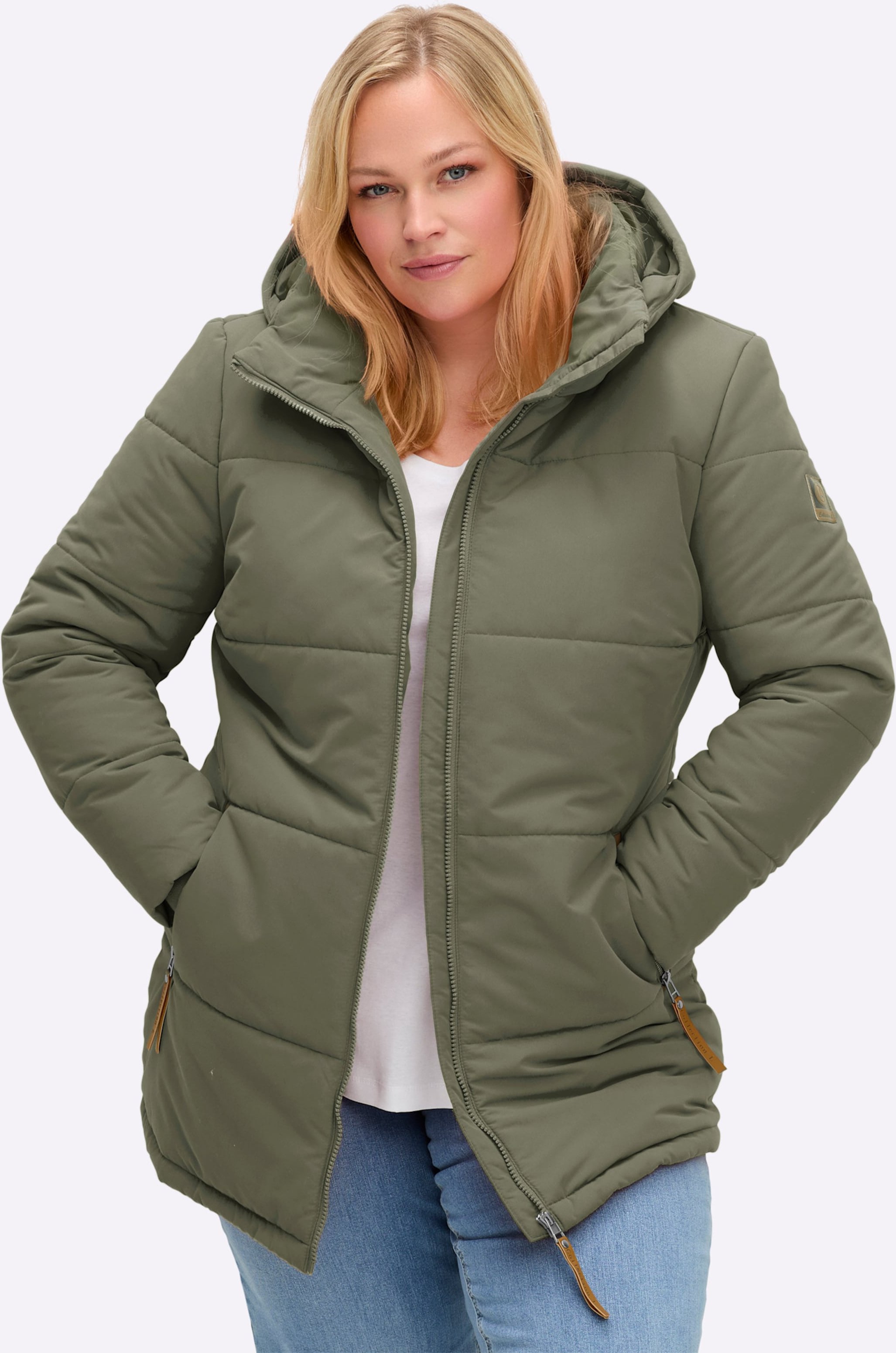 Sheego Outdoorjacke mit abnehmbarer Kapuze und Jersey-Bündchen