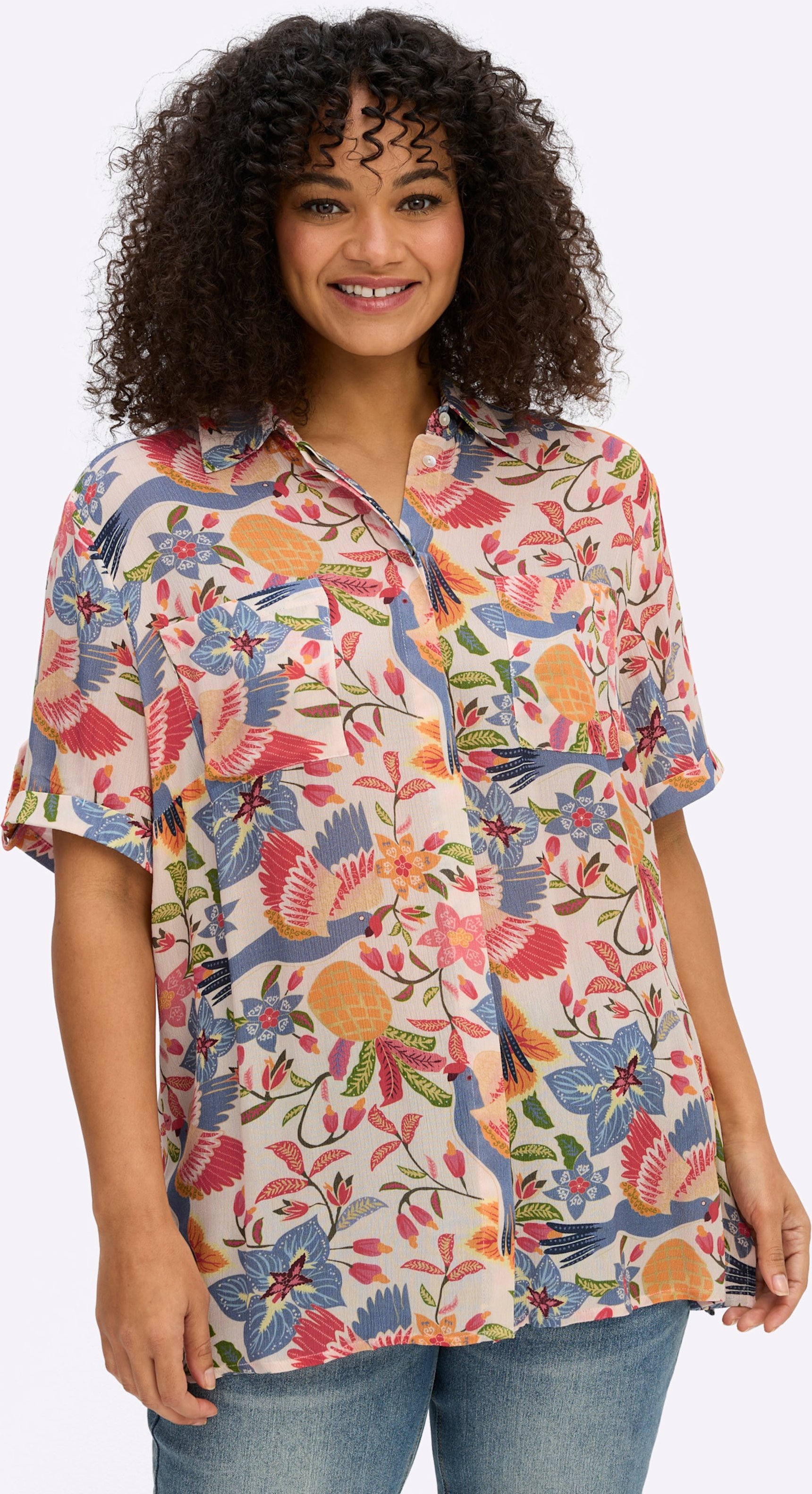 Sheego Hemdbluse mit tropischem Print