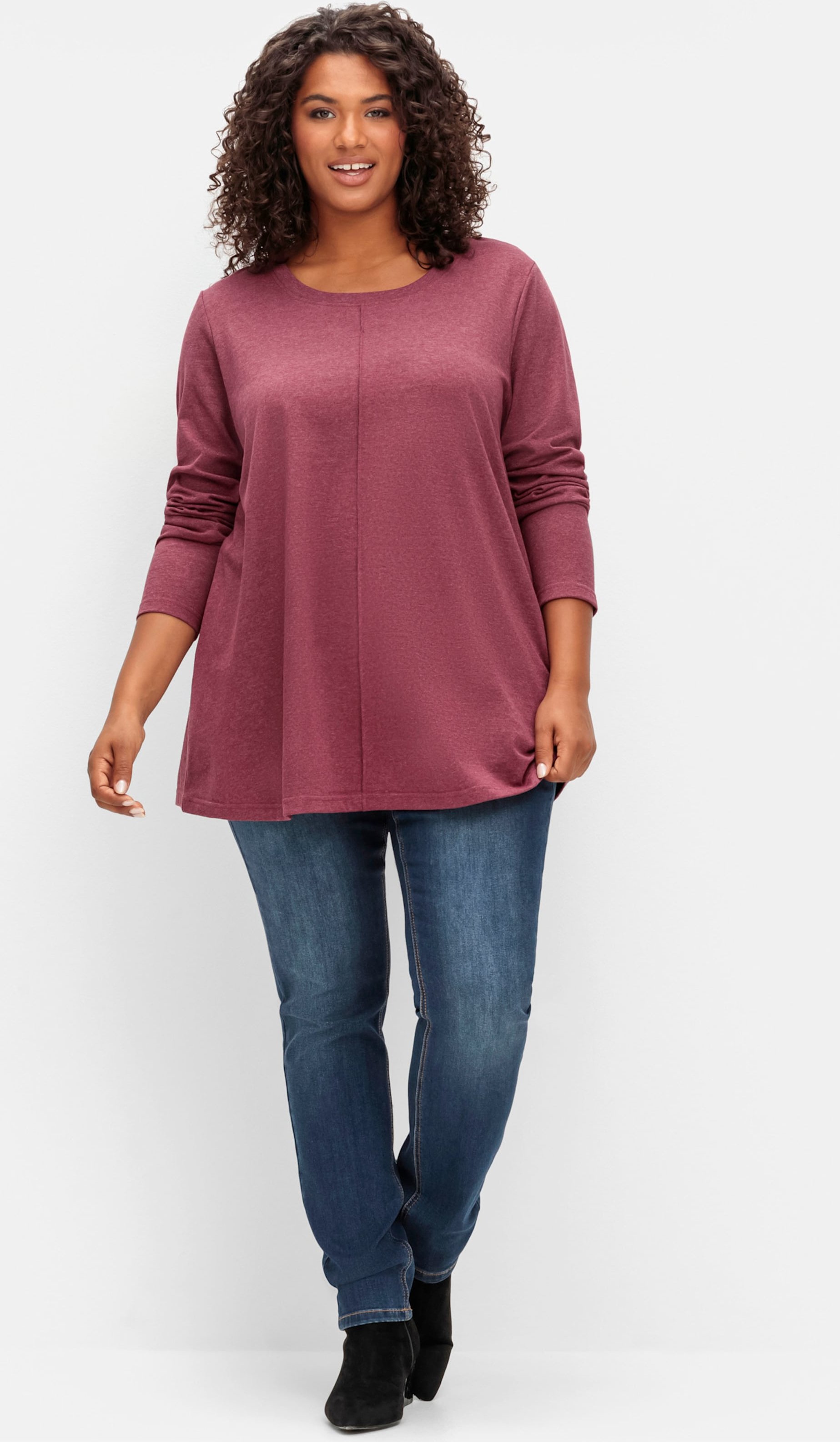 Sheego Langarmshirt in A-Linie, fein meliert