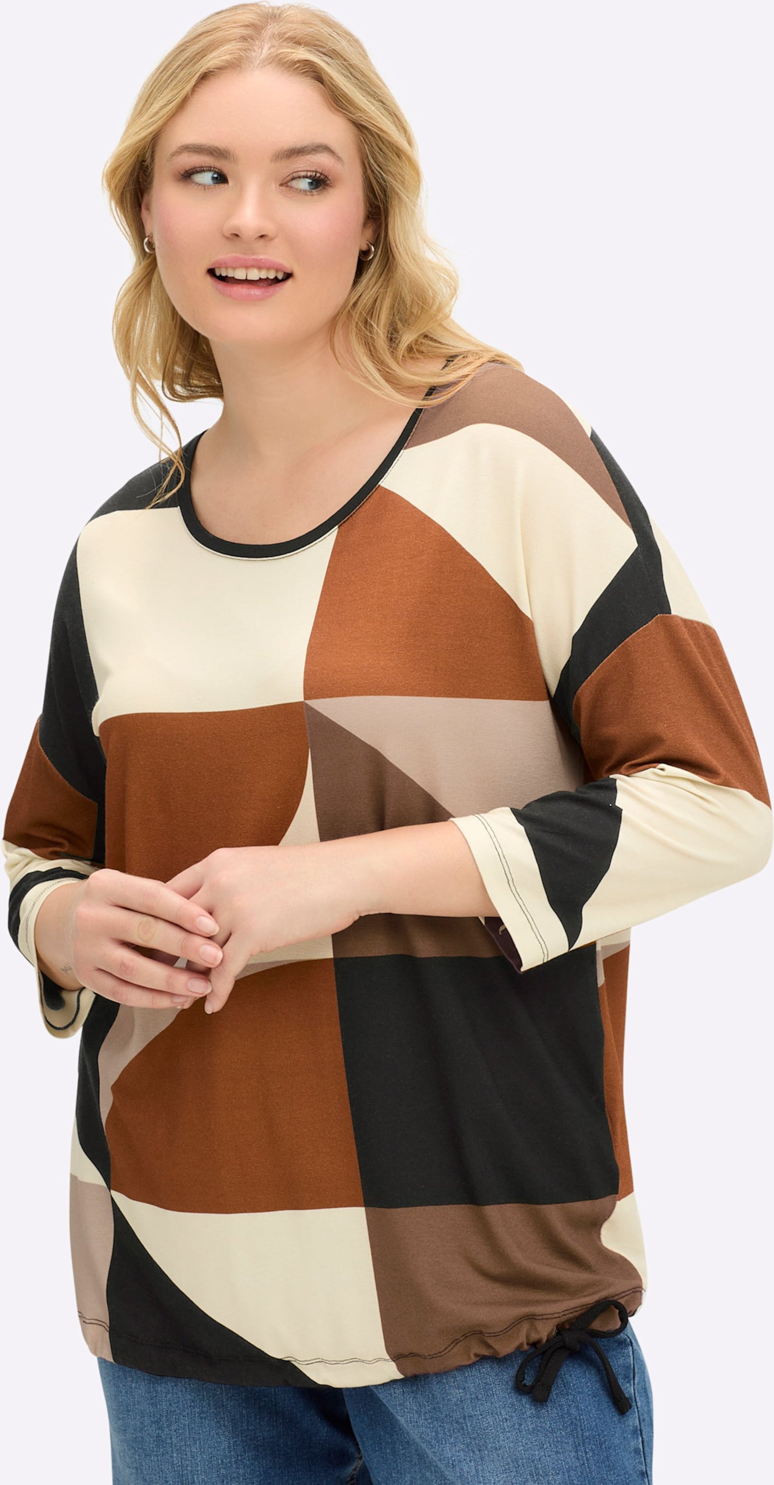 Sheego 3/4-Arm-Shirt mit Tunnelzug am Saum