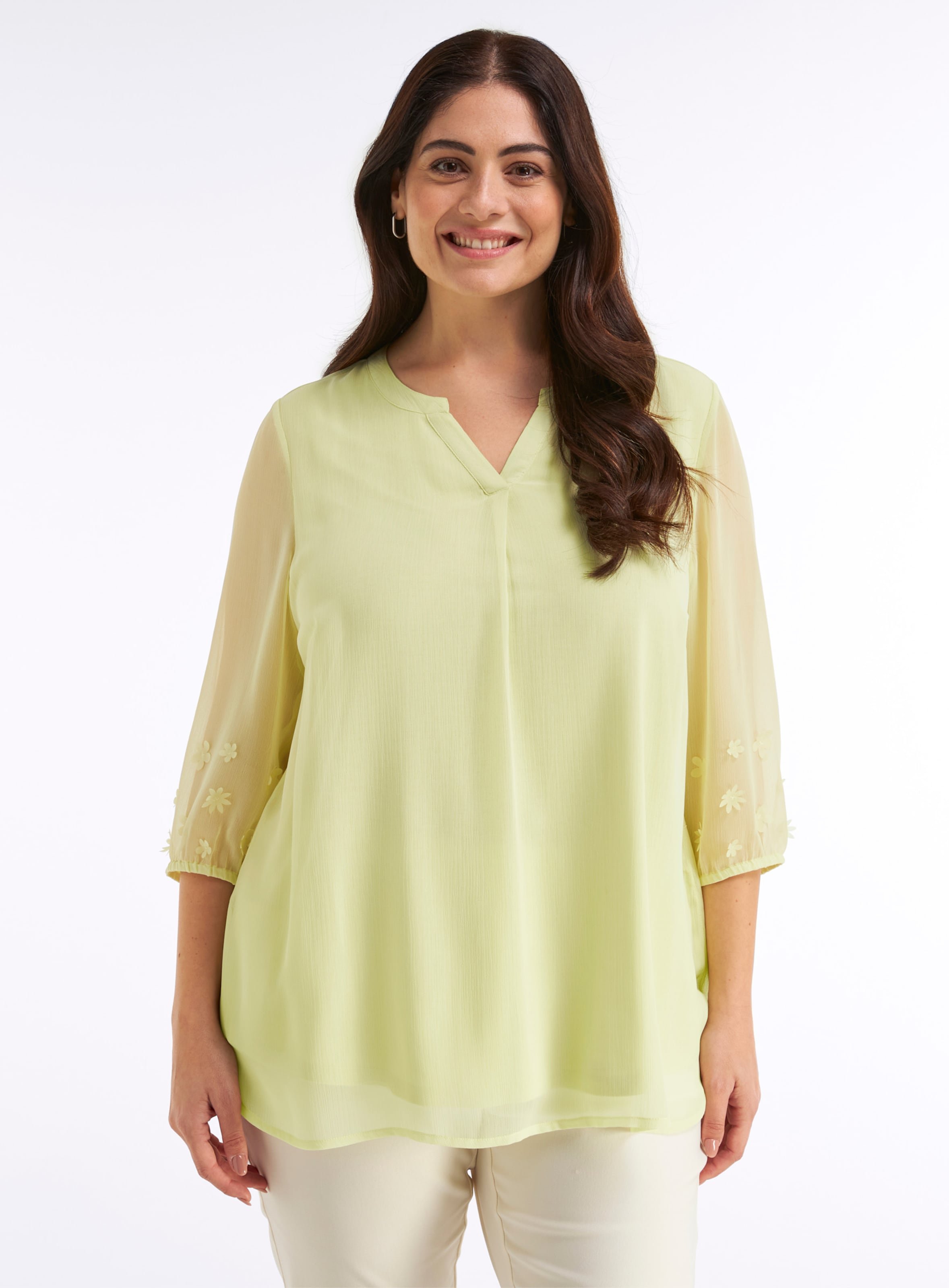 Sheego Tunika mit Blüten-Applikationen am Ärmel