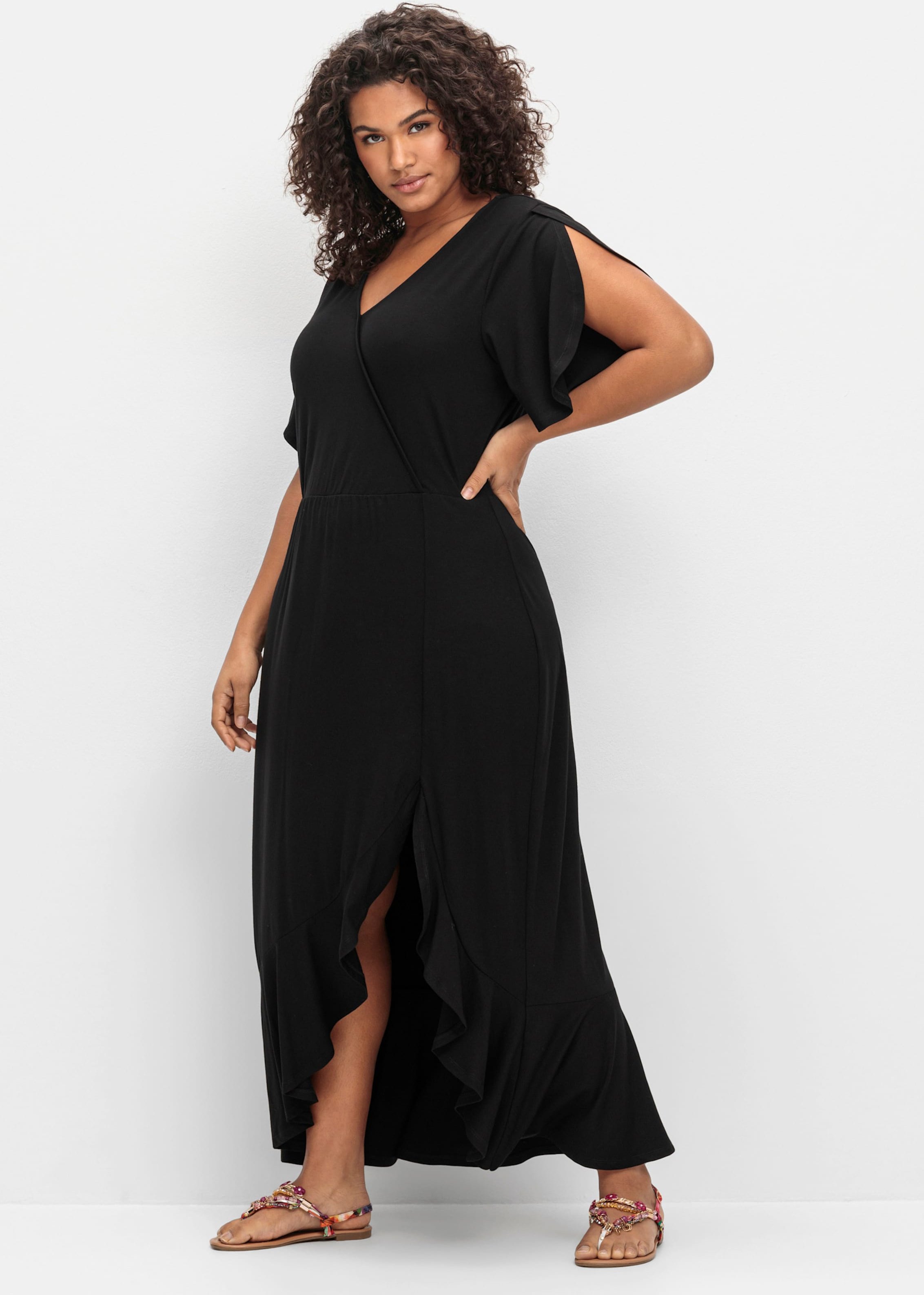 Sheego Jerseykleid in Wickeloptik, mit Volantrock