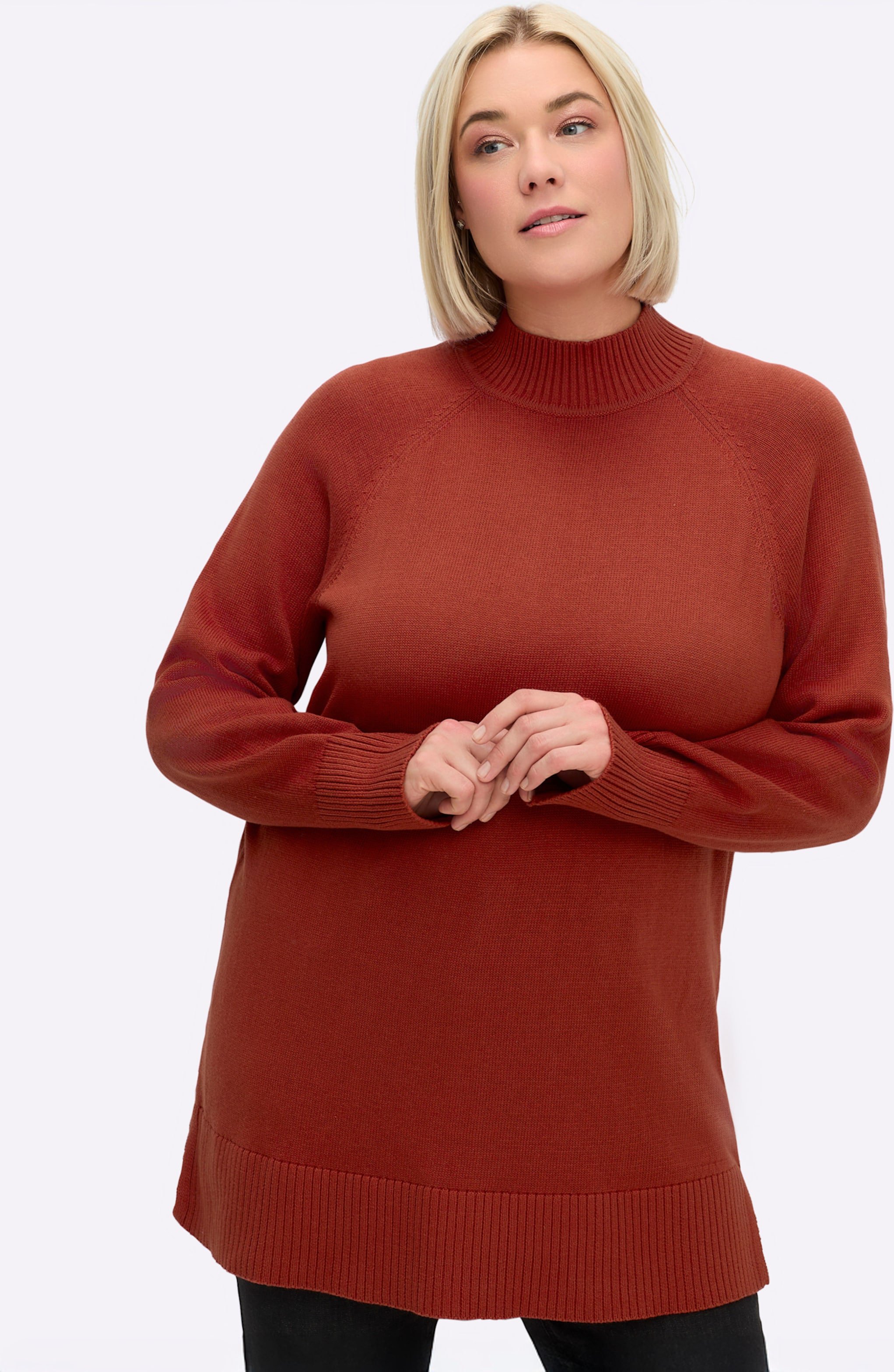 Sheego Longpullover mit Stehkragen und Rippabschlüssen