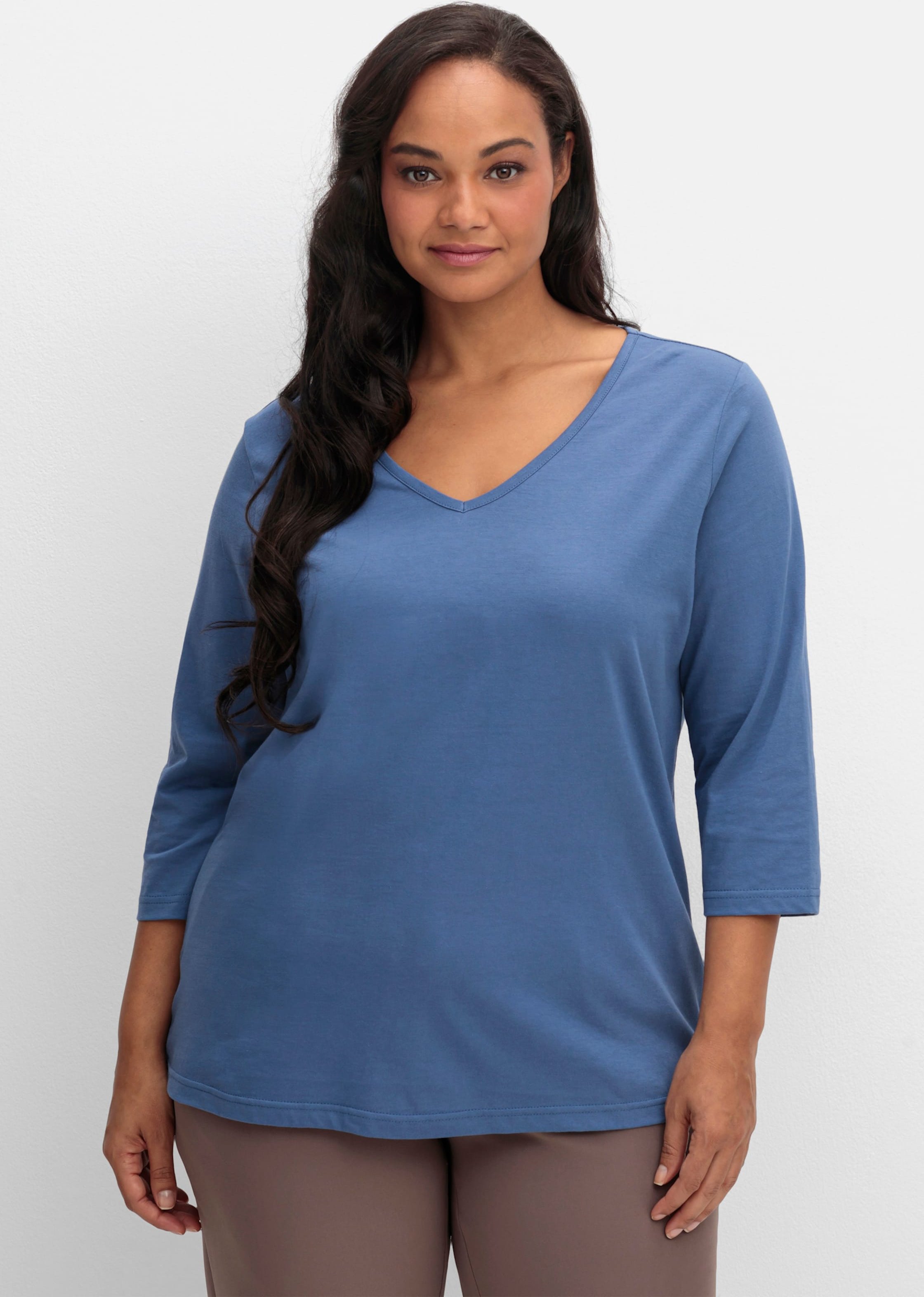 Sheego 3/4-Arm-Shirt mit V-Ausschnitt