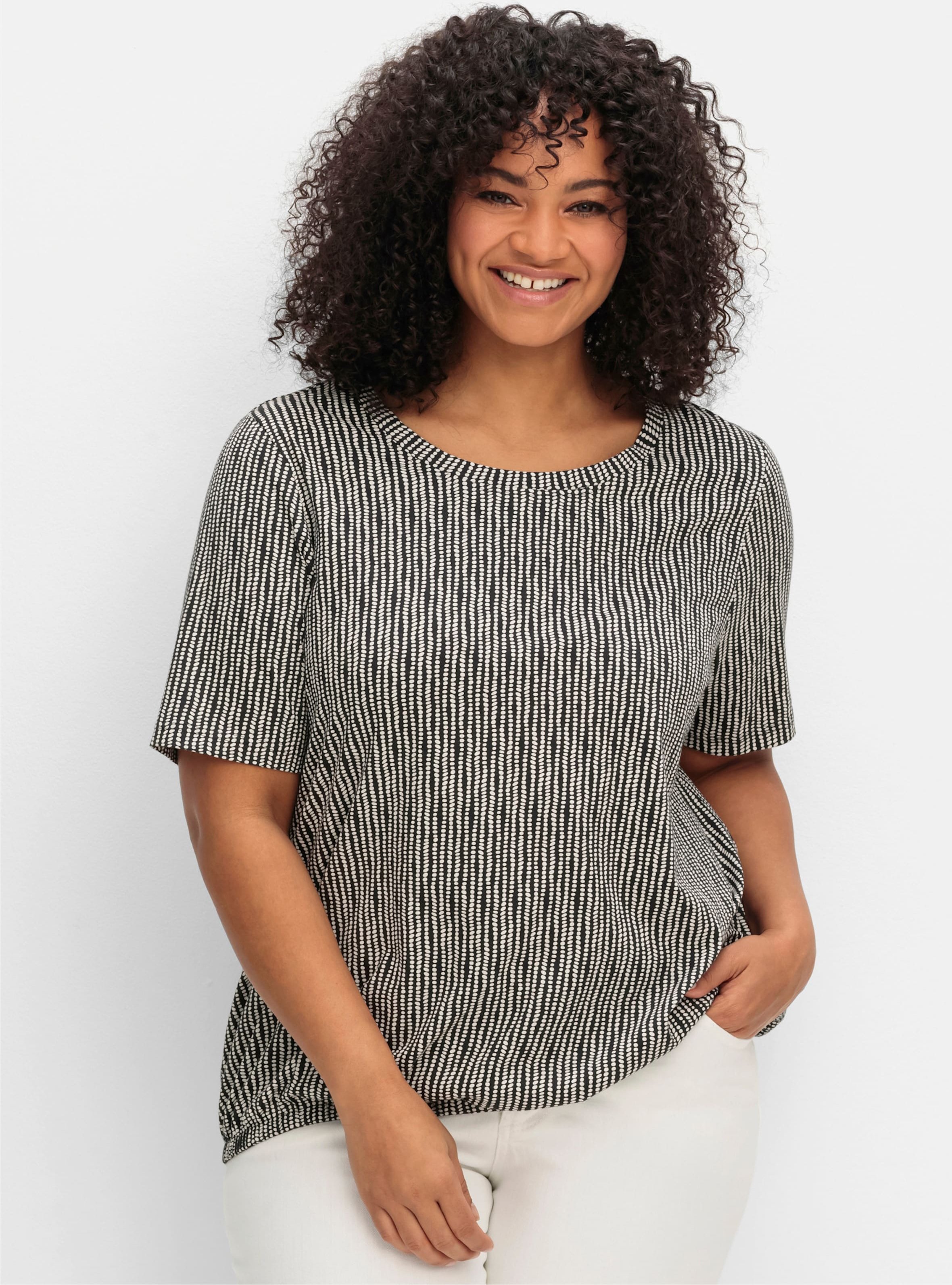 Sheego Kurzarmshirt mit Minimal-Alloverdruck und Gummizugbund