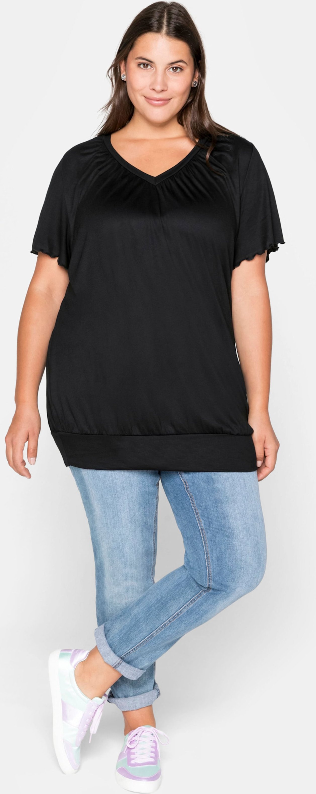 Sheego T-Shirt mit breitem Bund und Flügelärmeln