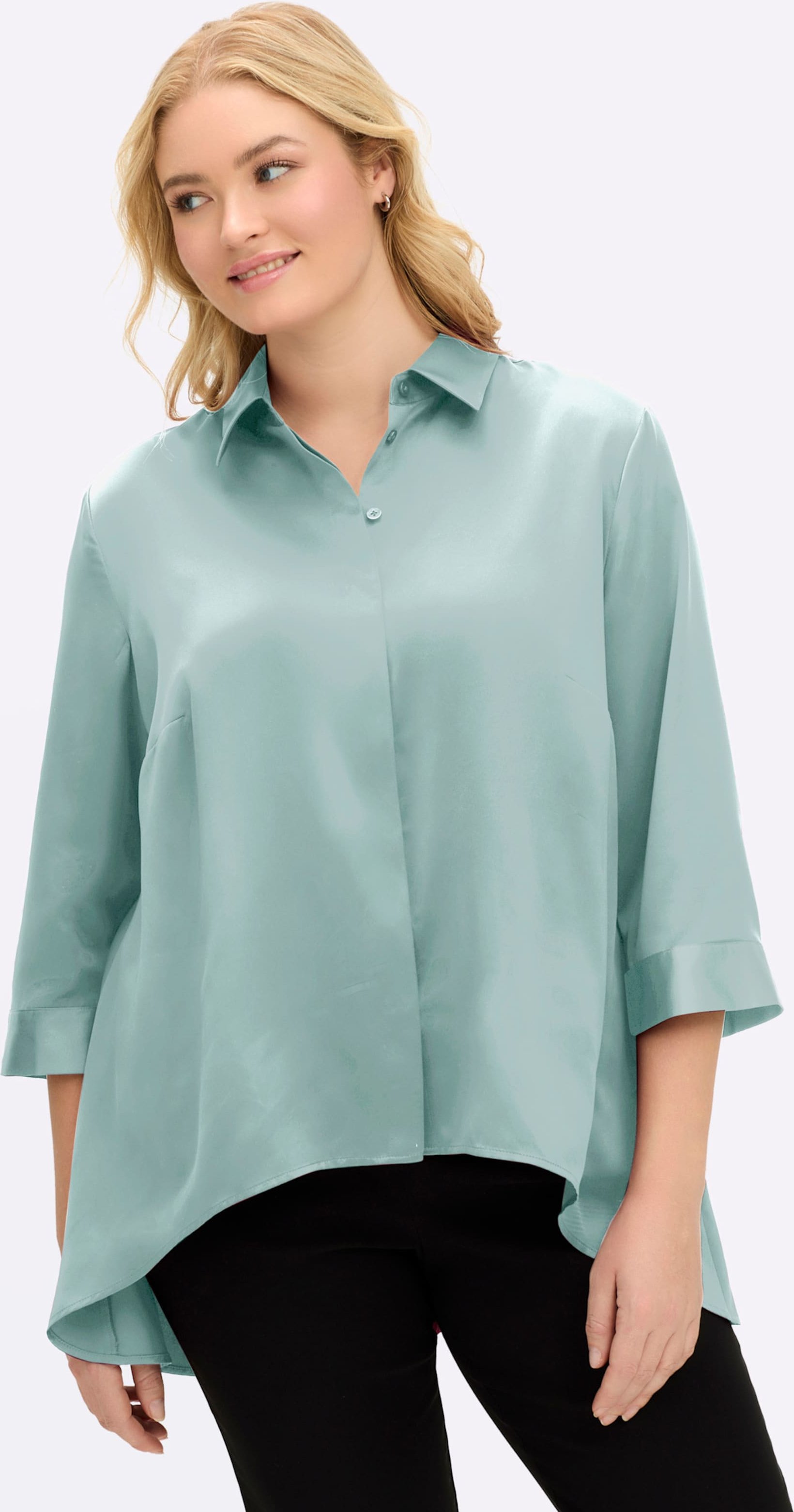 Sheego Satinbluse mit verkürztem Saum vorn