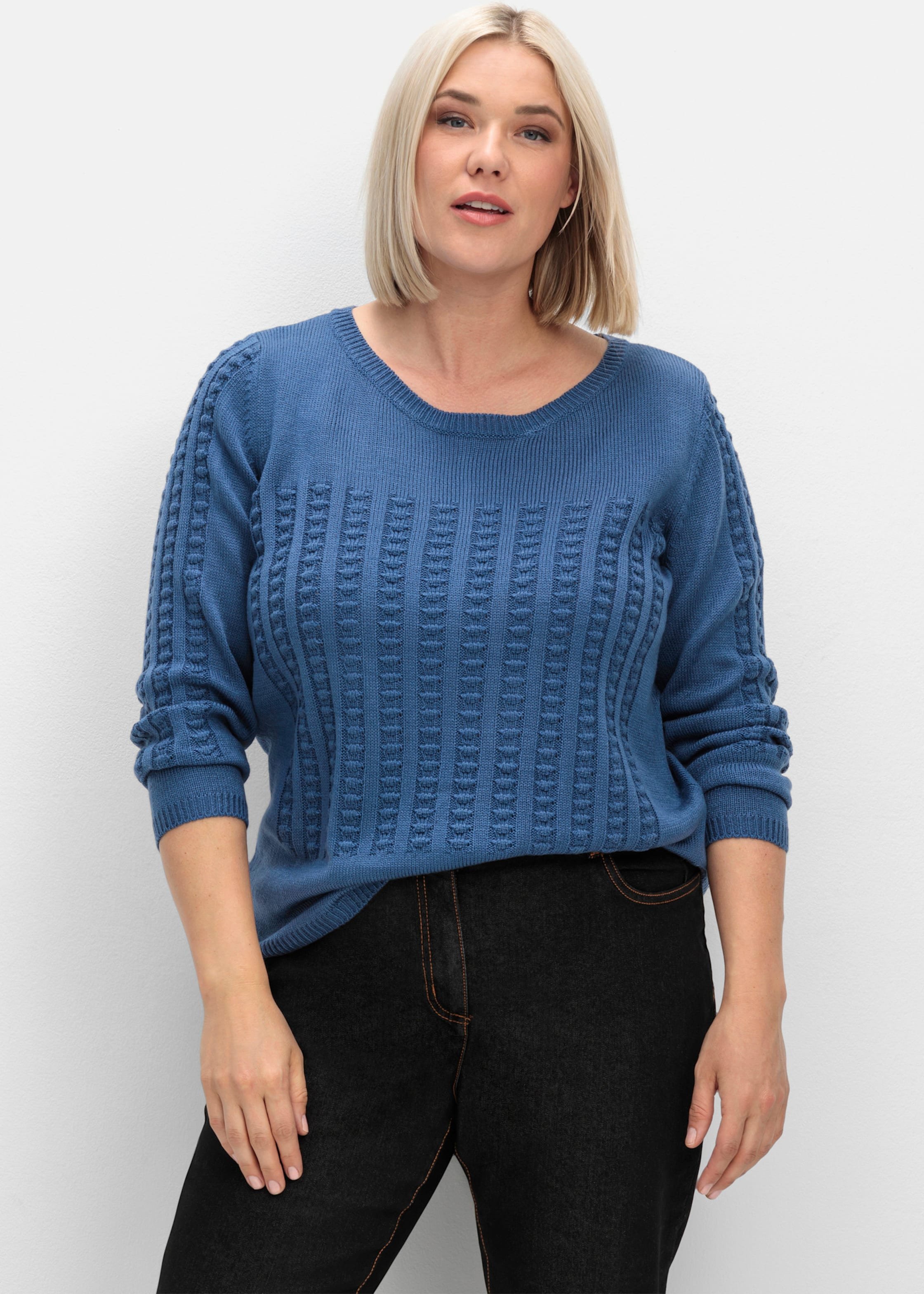 Sheego Langarm-Pullover mit 3D-Strickmuster