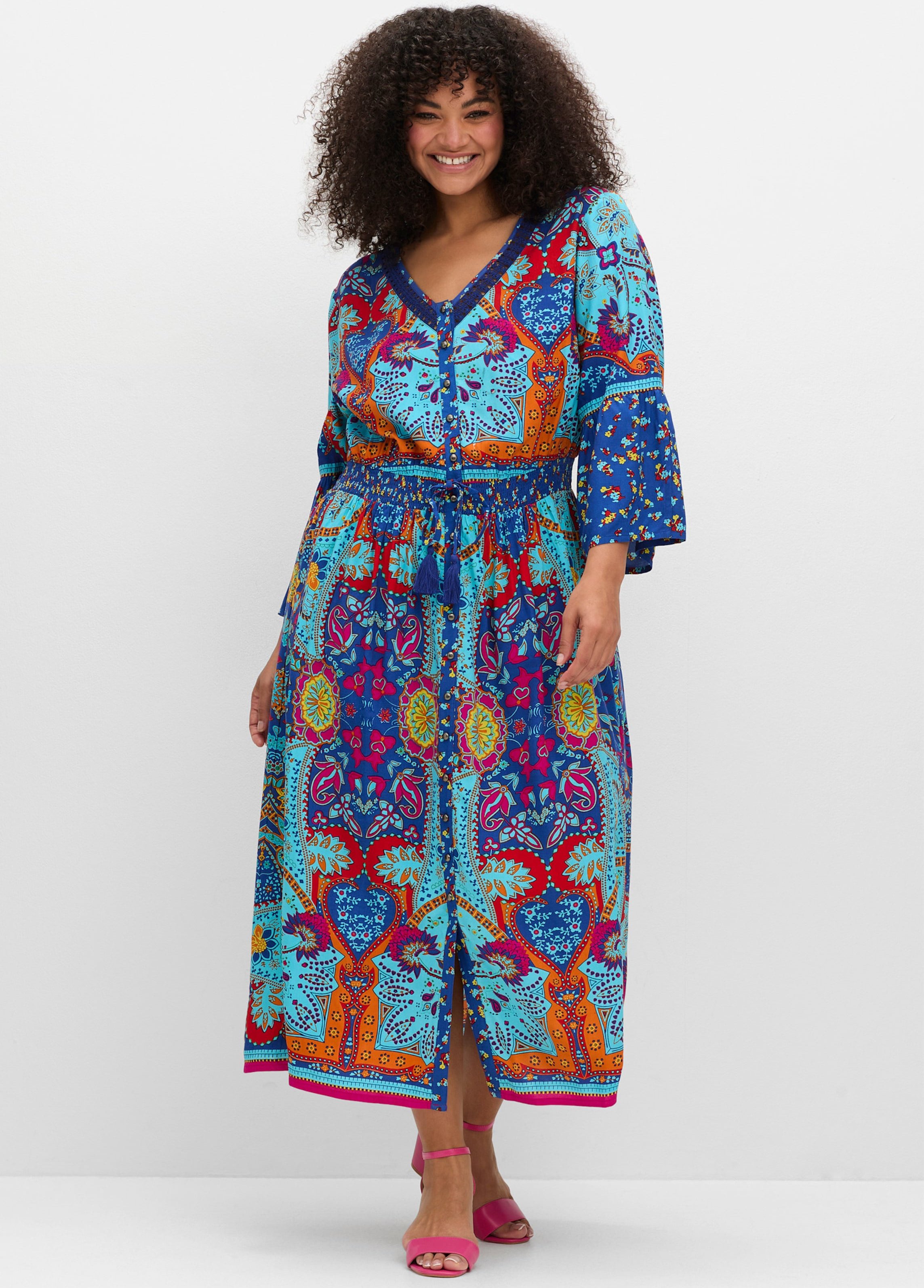 Sheego Maxikleid im Boho-Stil, mit Taillen-Smokbund