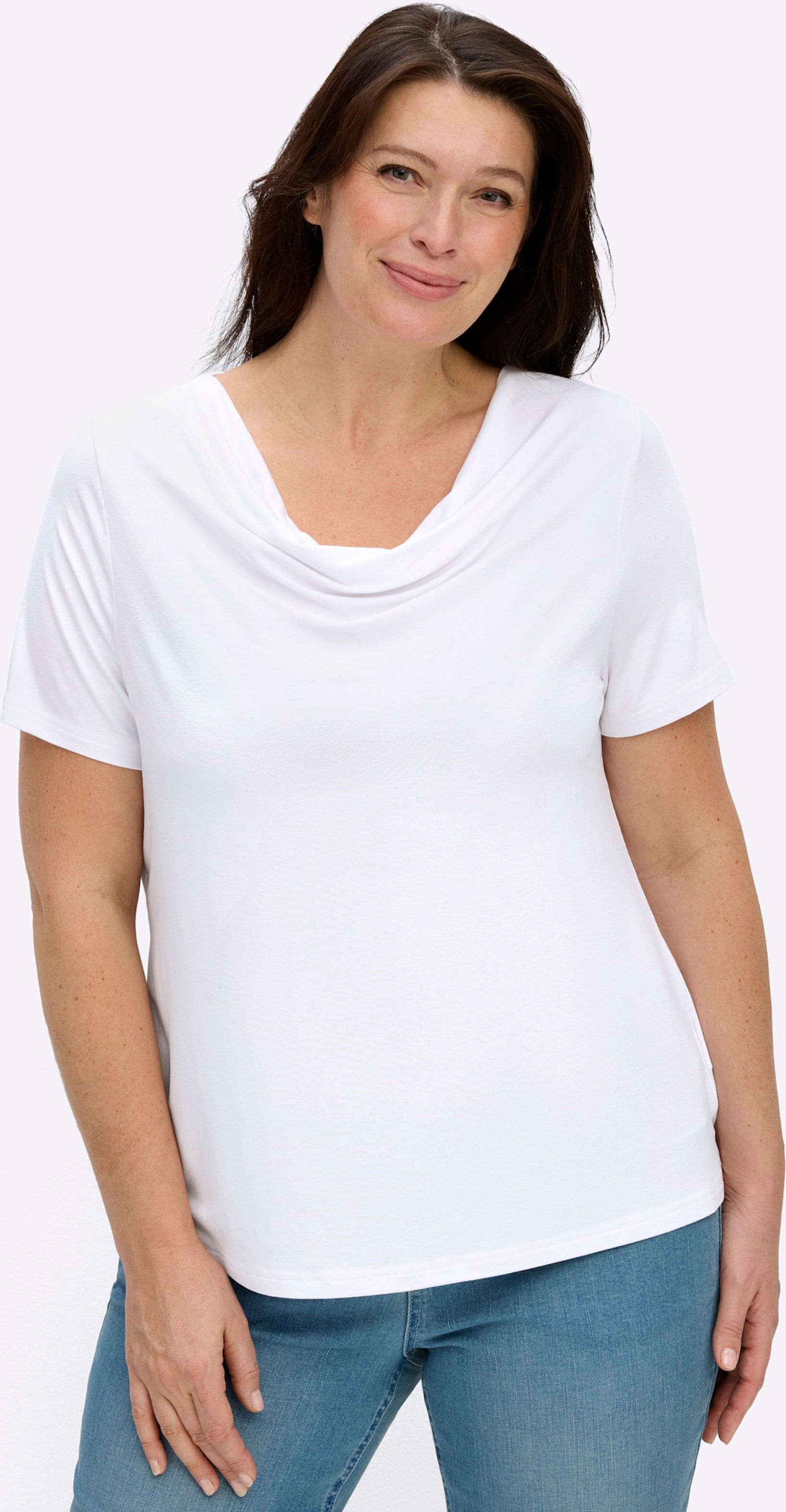 Sheego Wasserfallshirt mit kurzen Ärmeln