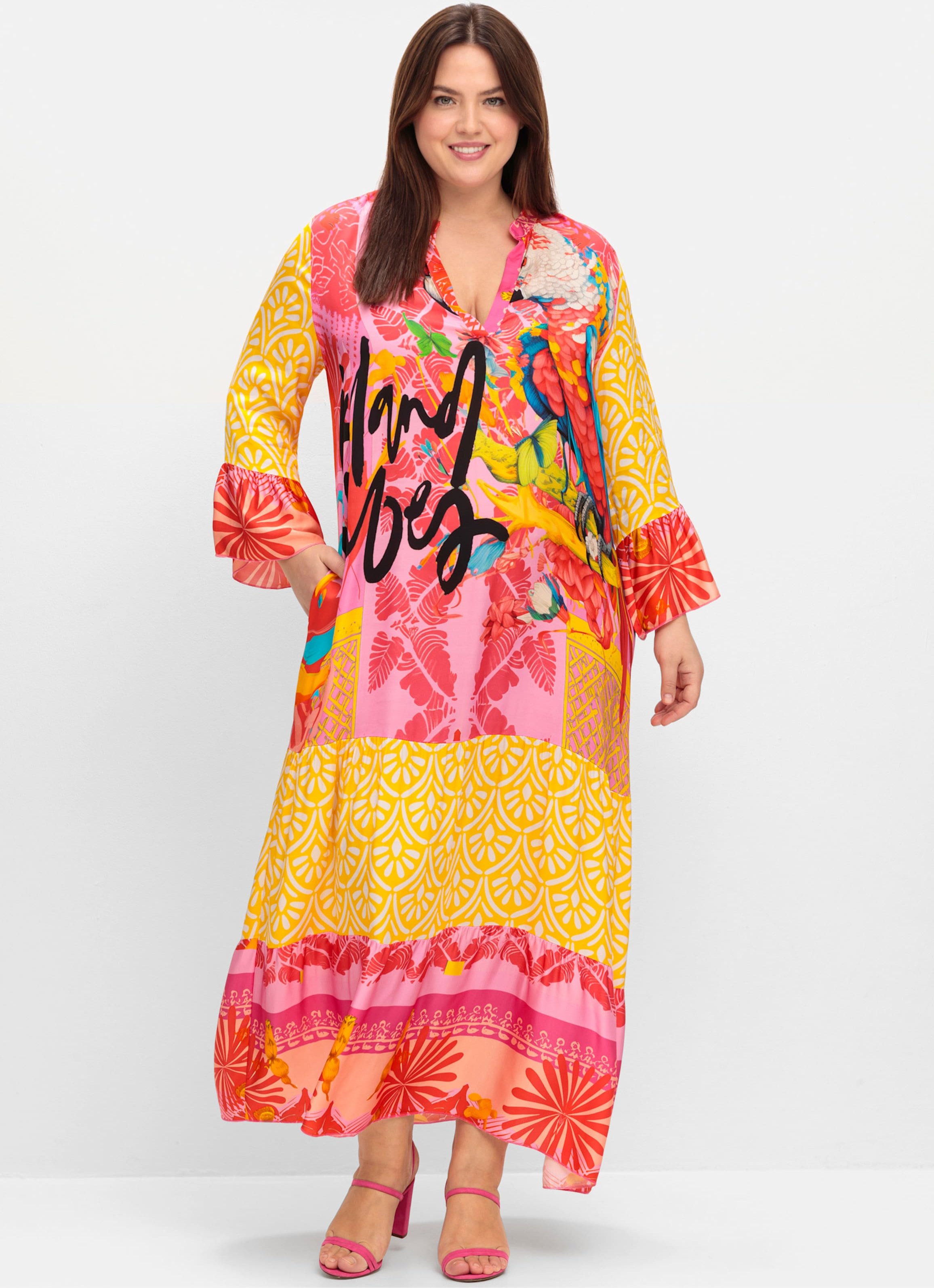 Sheego Maxikleid im Mustermix, mit Volants