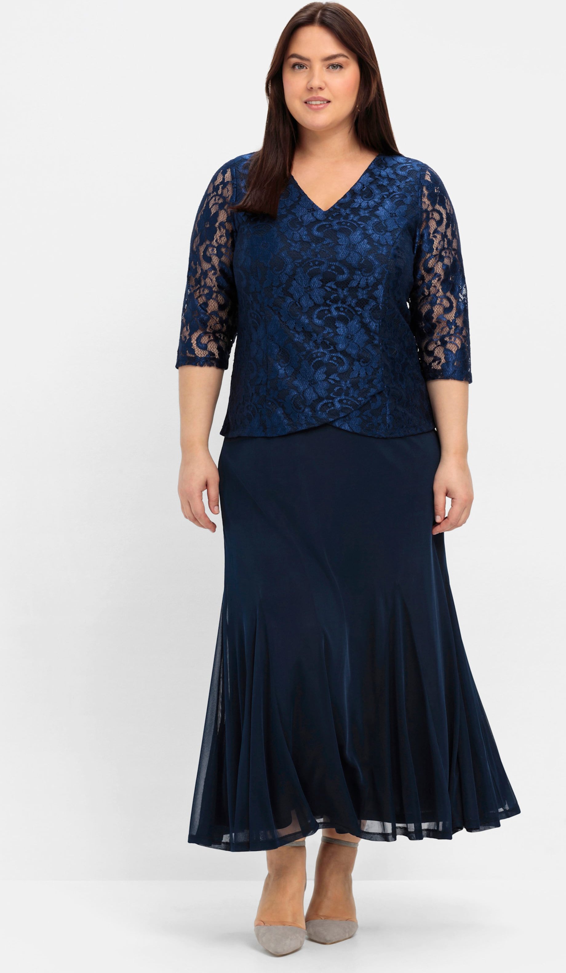 Sheego Abendkleid mit Spitze und Mesh