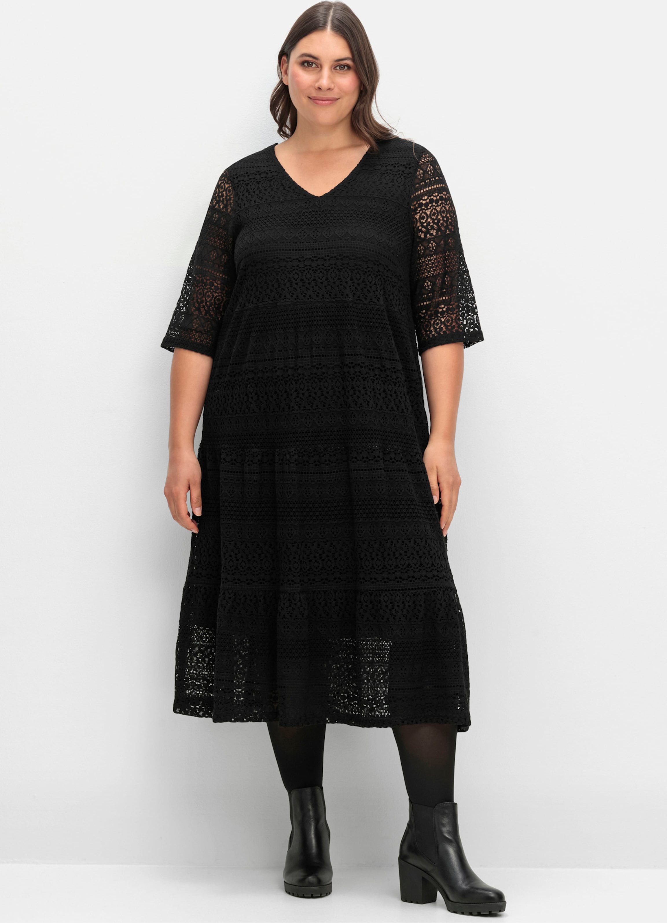 Sheego Spitzenkleid in Midi-Länge