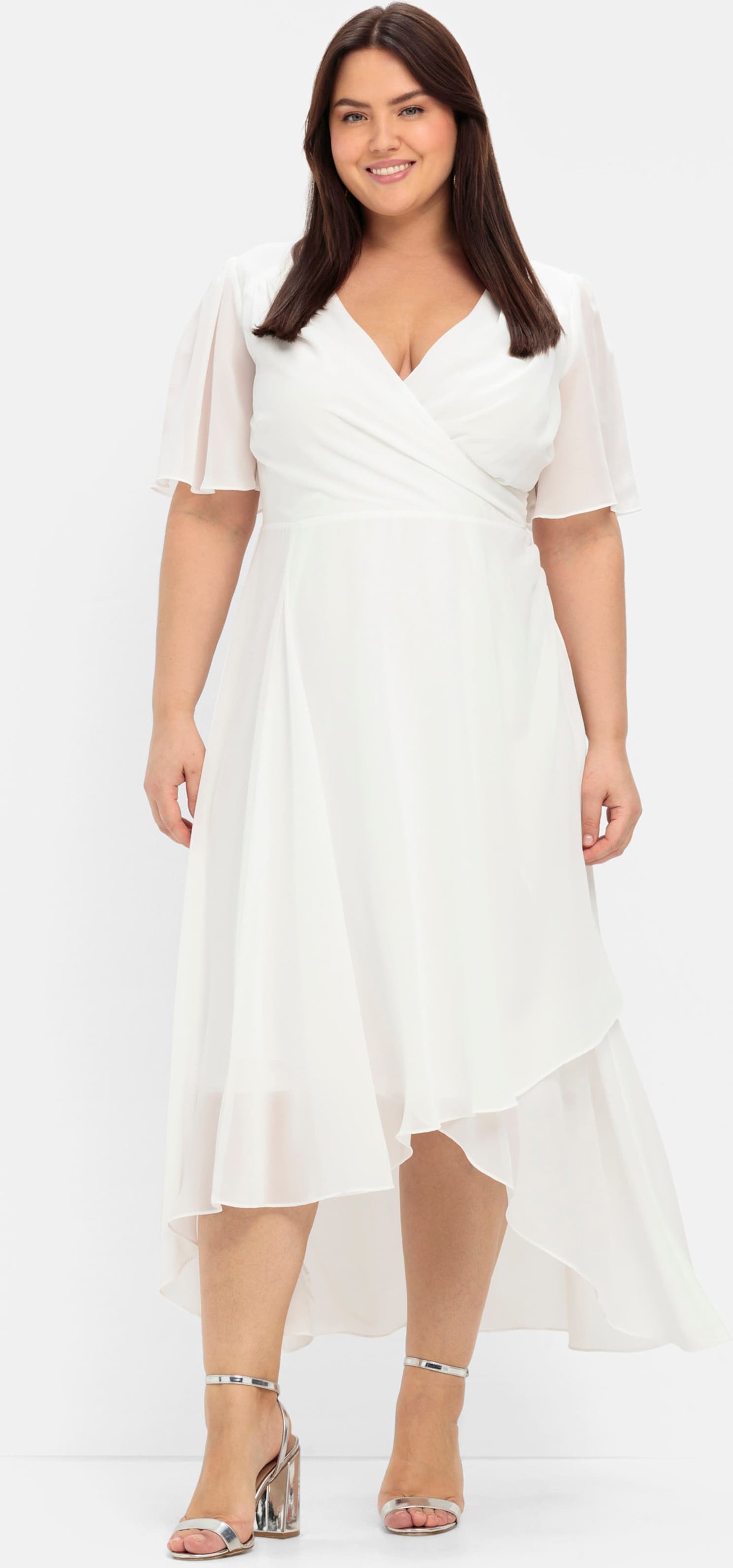 Sheego Chiffonkleid mit asymmetrischem Saum