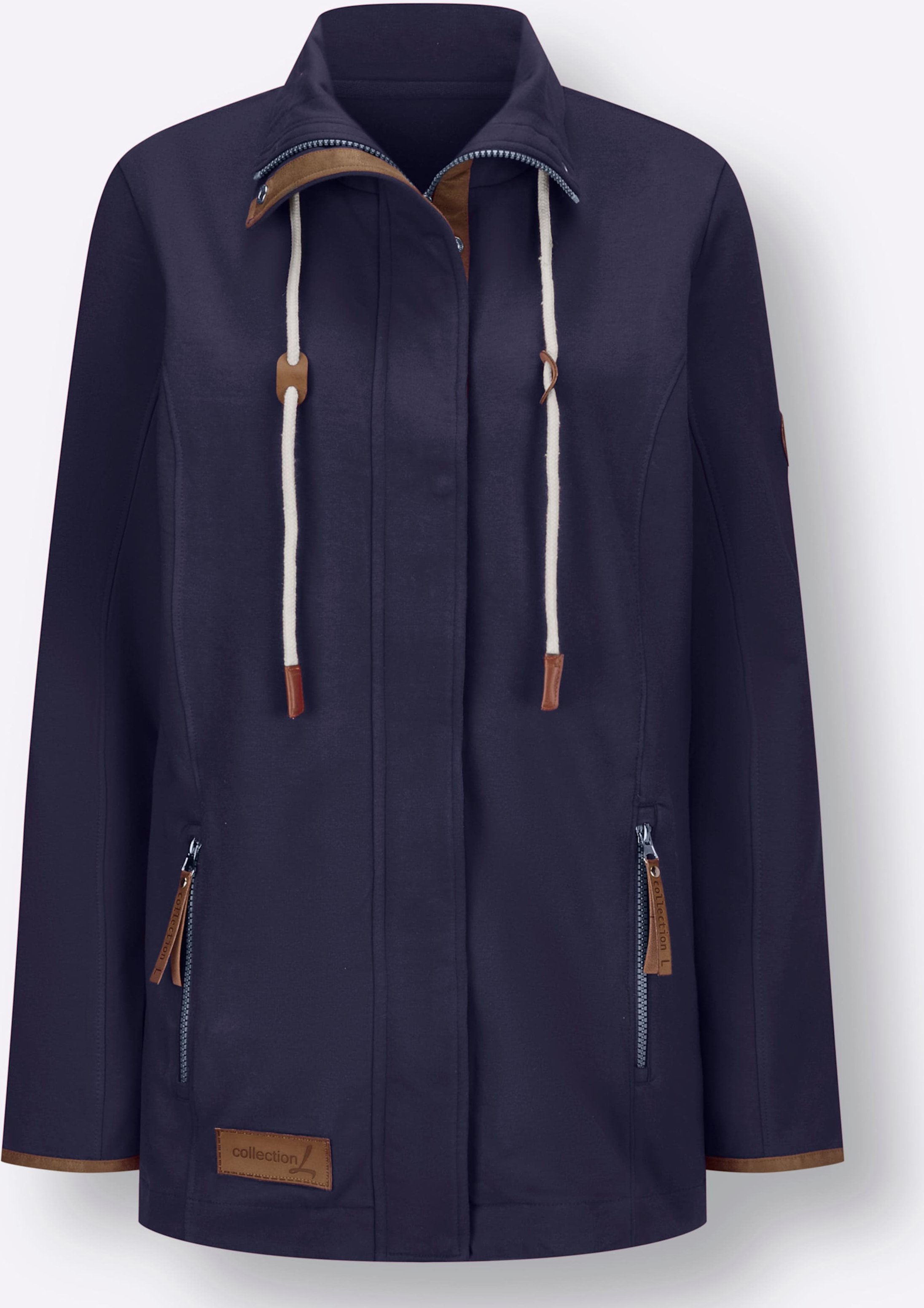 Sheego Sweatjacke mit Paspeln aus Leder-Imitat