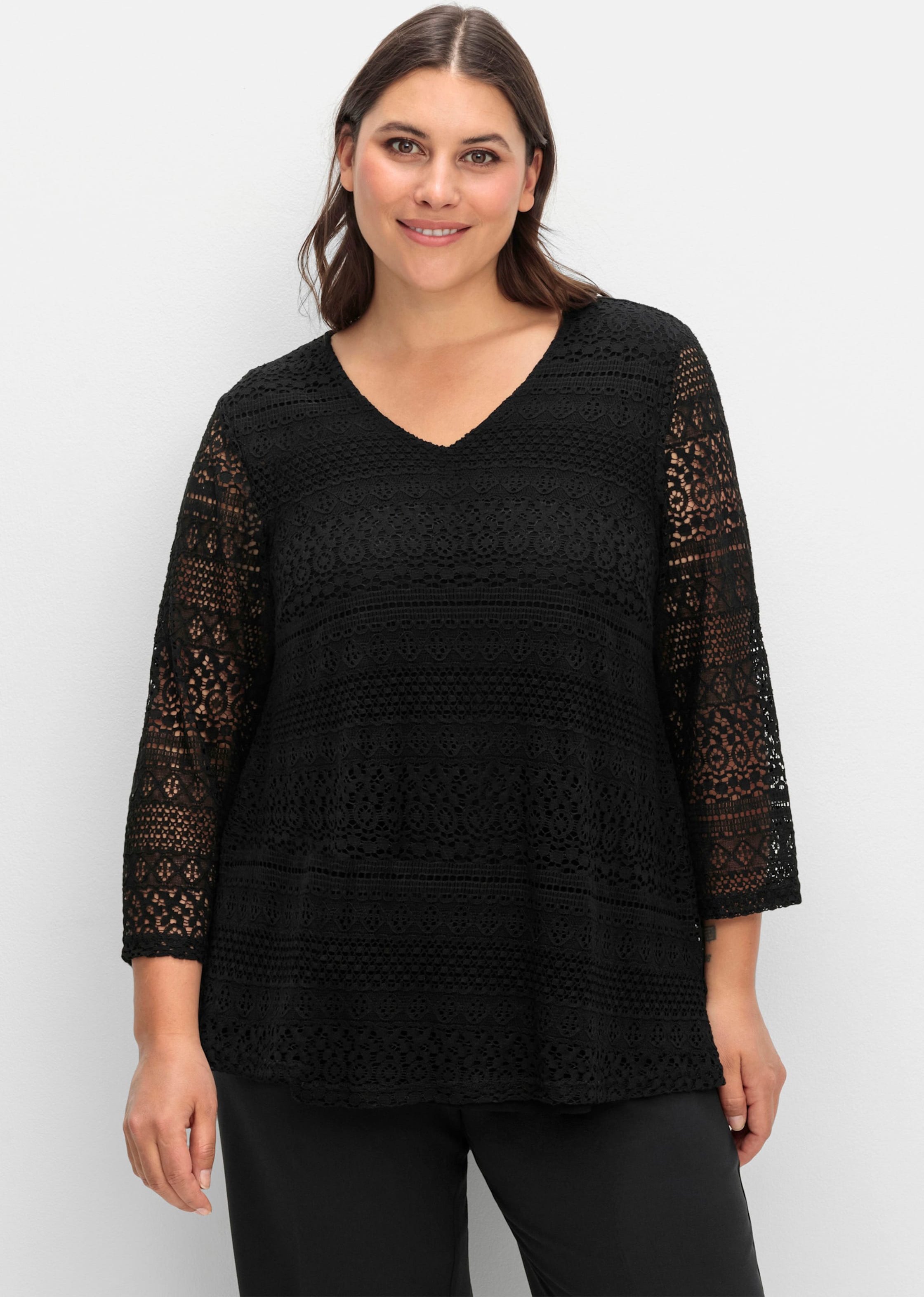 Sheego 3/4-Arm-Shirt aus elastischer Spitze, gefüttert