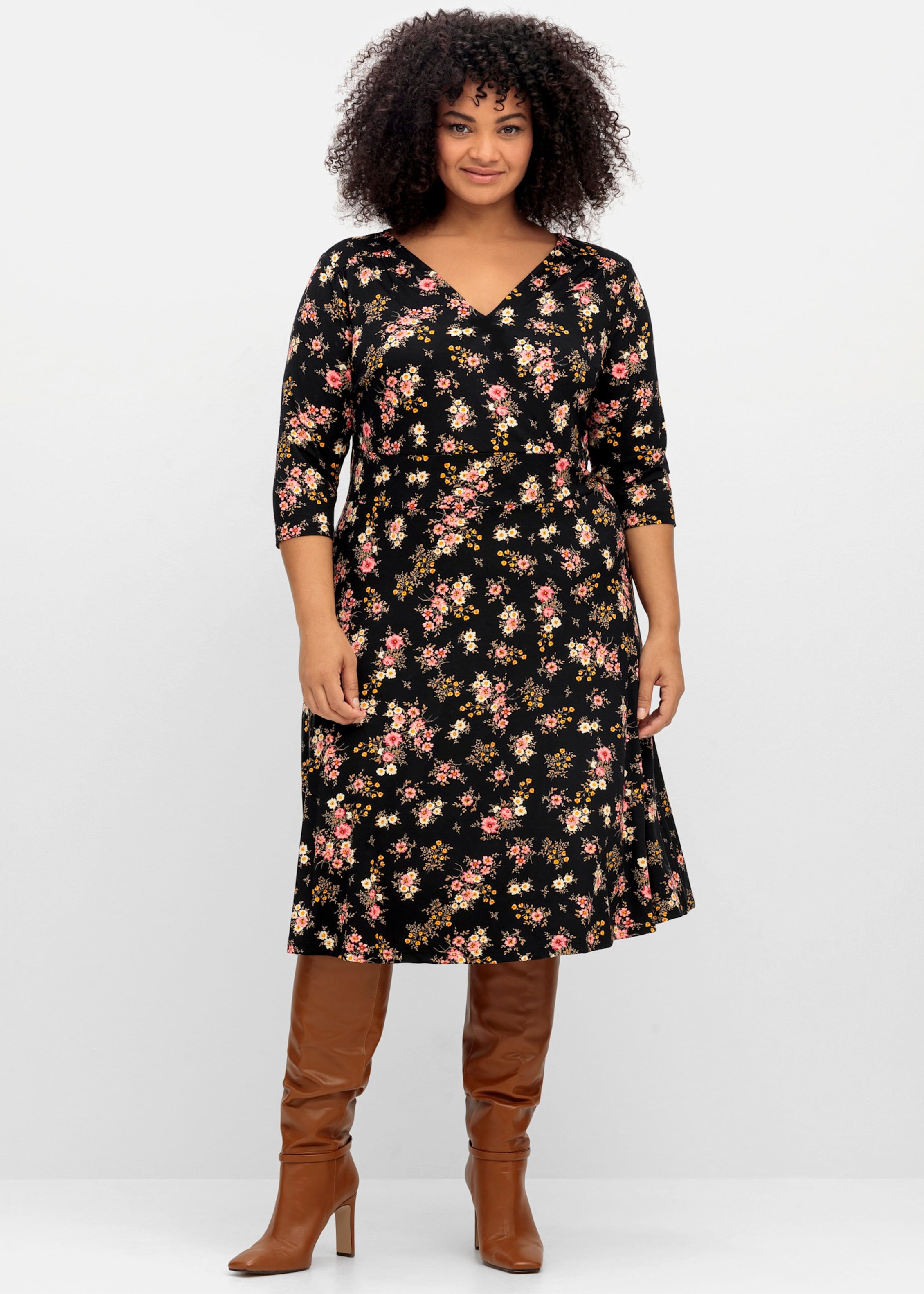 Sheego Jerseykleid in kniebedeckender Länge, Viskose