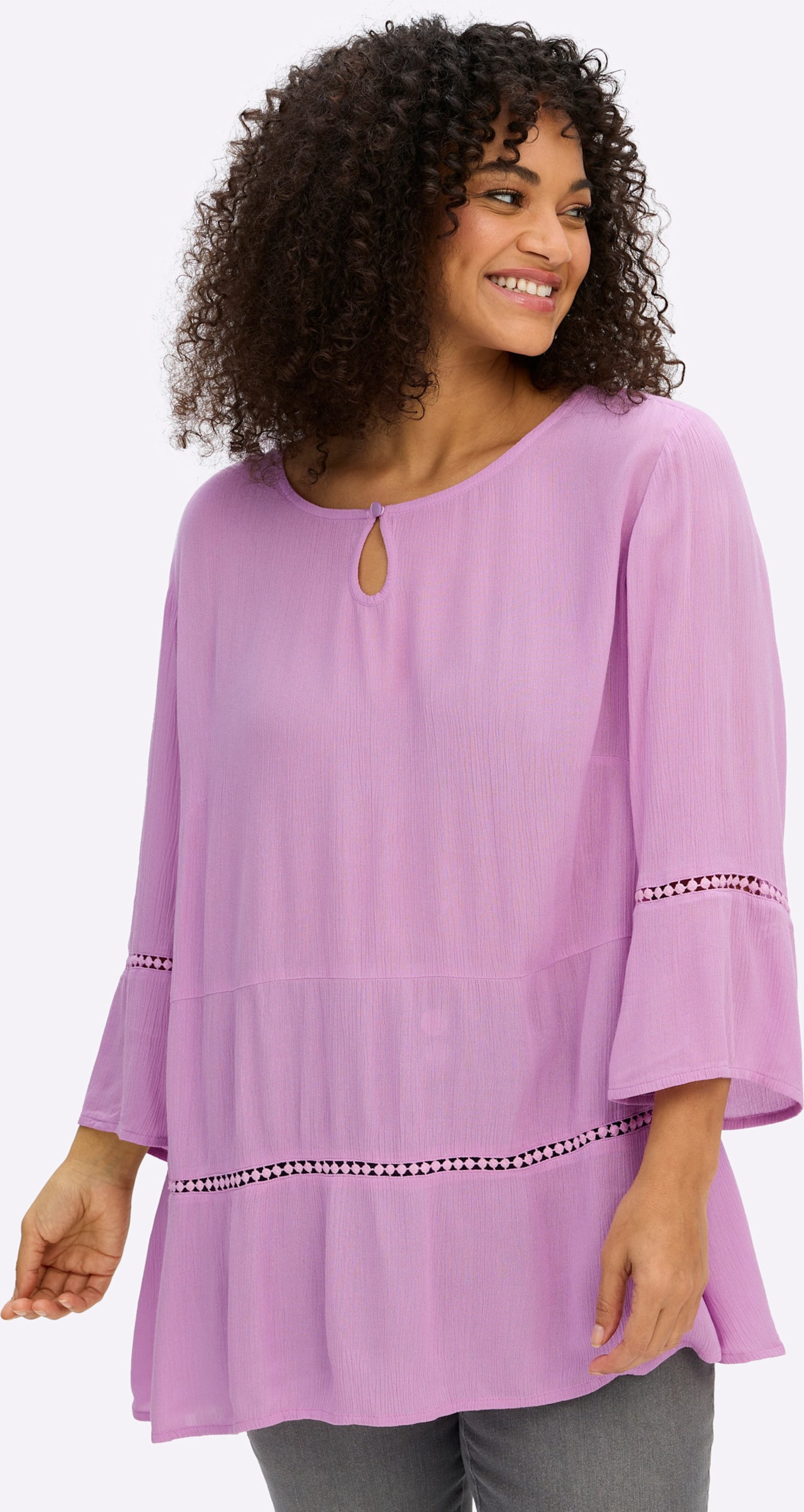 Thumbnail - Sheego Tunika mit 3/4-Arm und Lochmusterborte