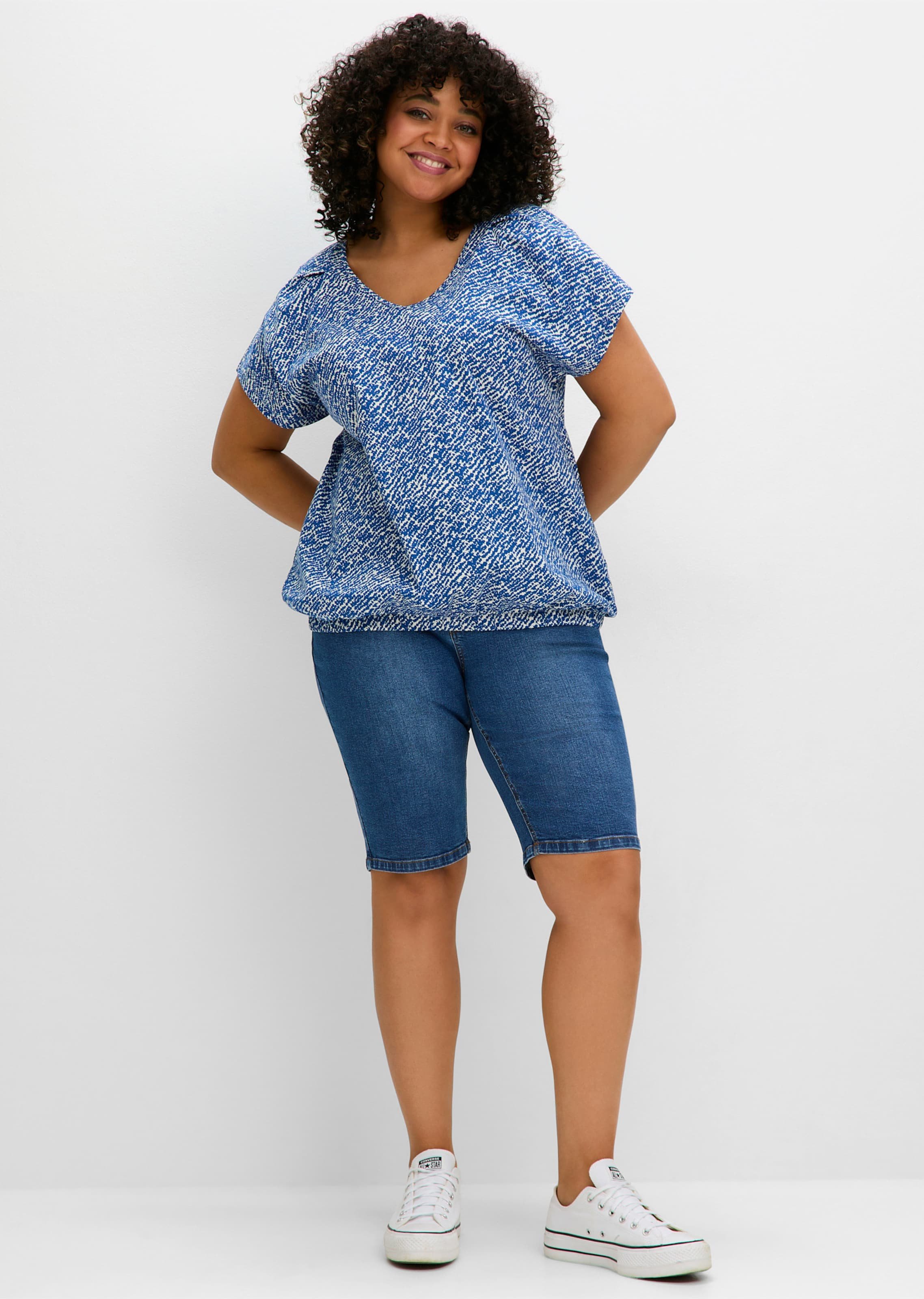 Sheego V-Shirt mit geschlitzten Ärmeln