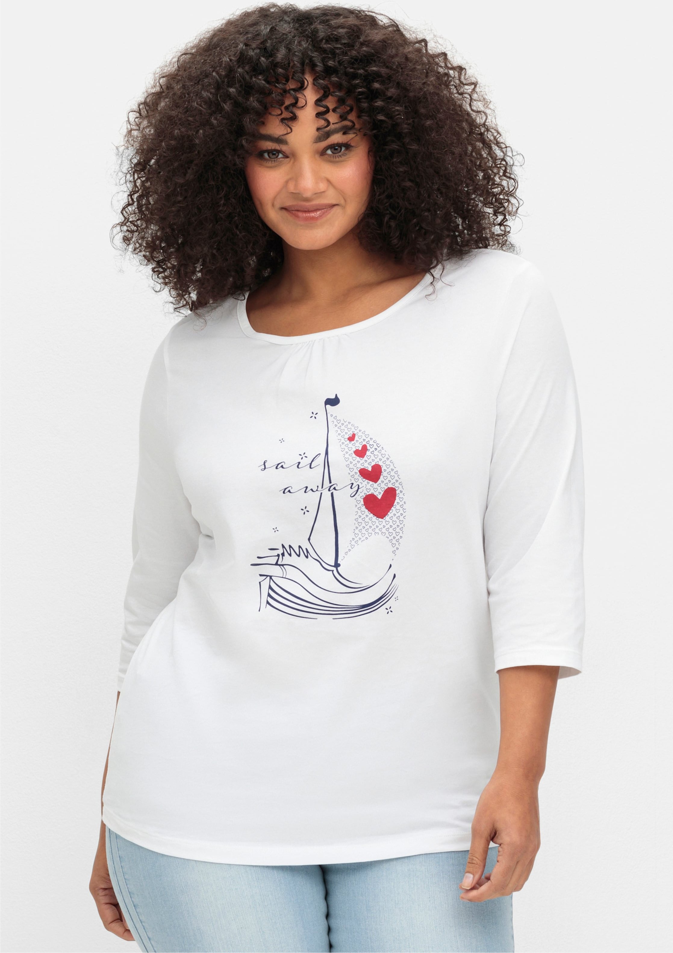 Sheego 3/4-Arm-Shirt aus reiner Baumwolle