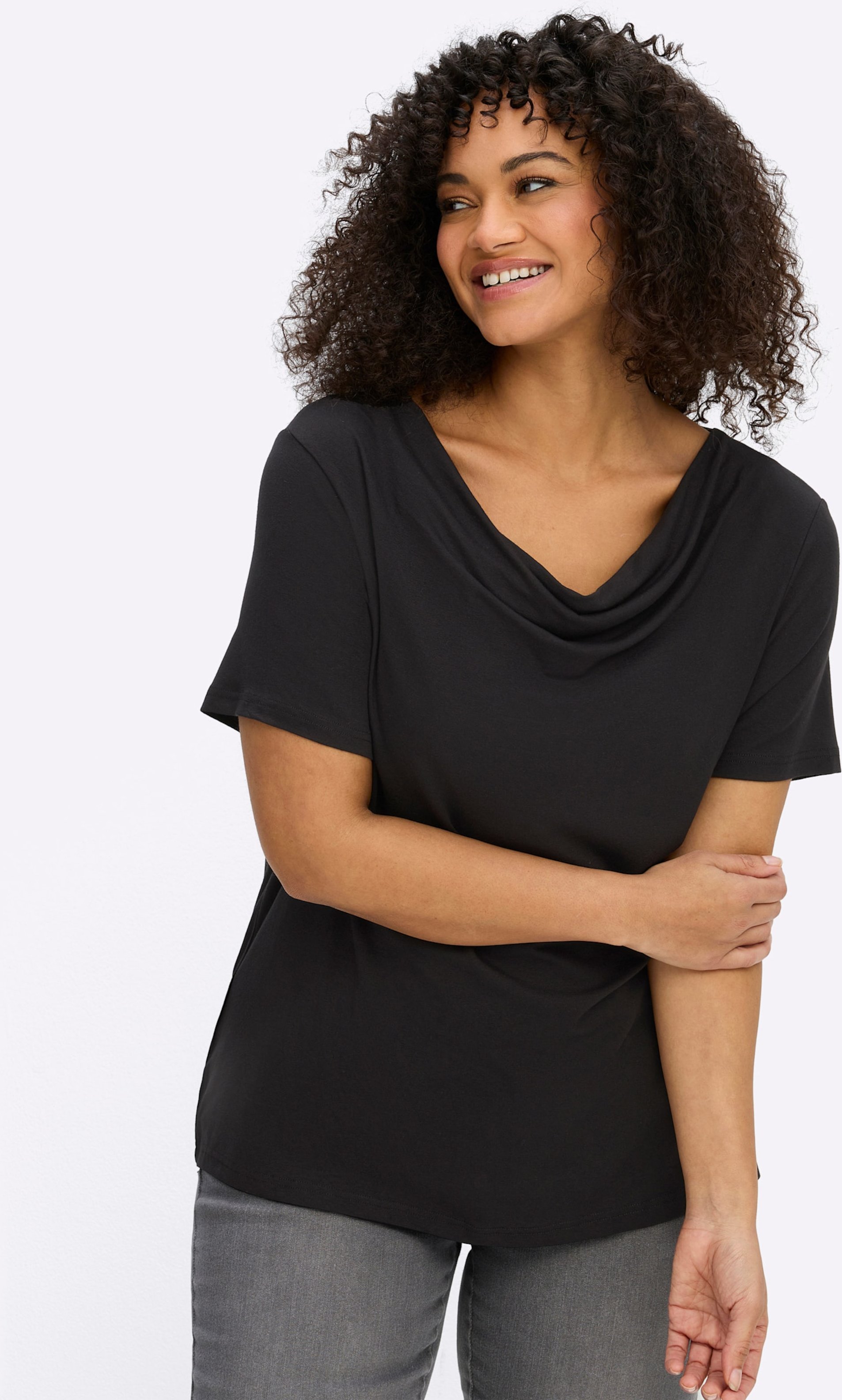 Sheego Wasserfallshirt mit kurzen Ärmeln