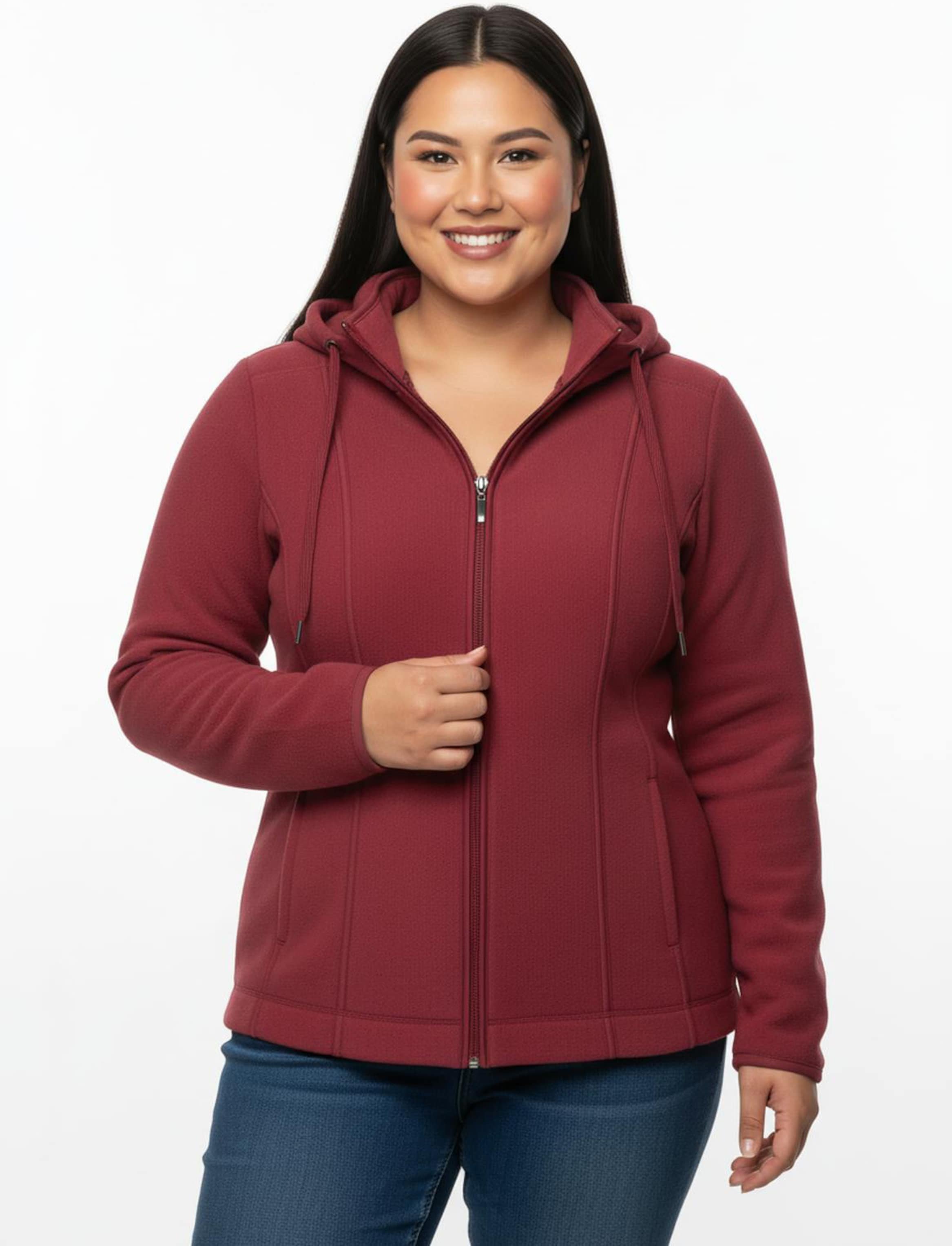 Sheego Fleecejacke mit abnehmbarer Kapuze