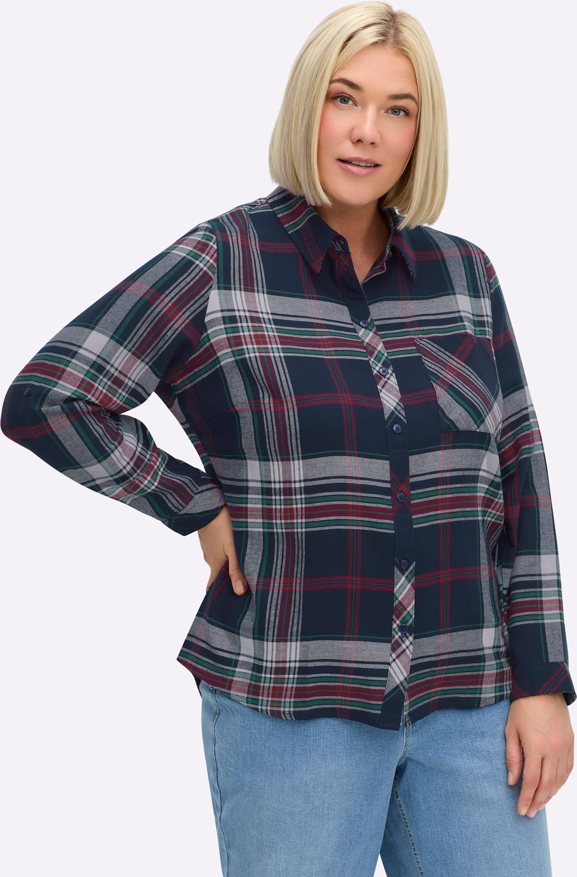 Sheego Flanellbluse mit Krempelärmeln