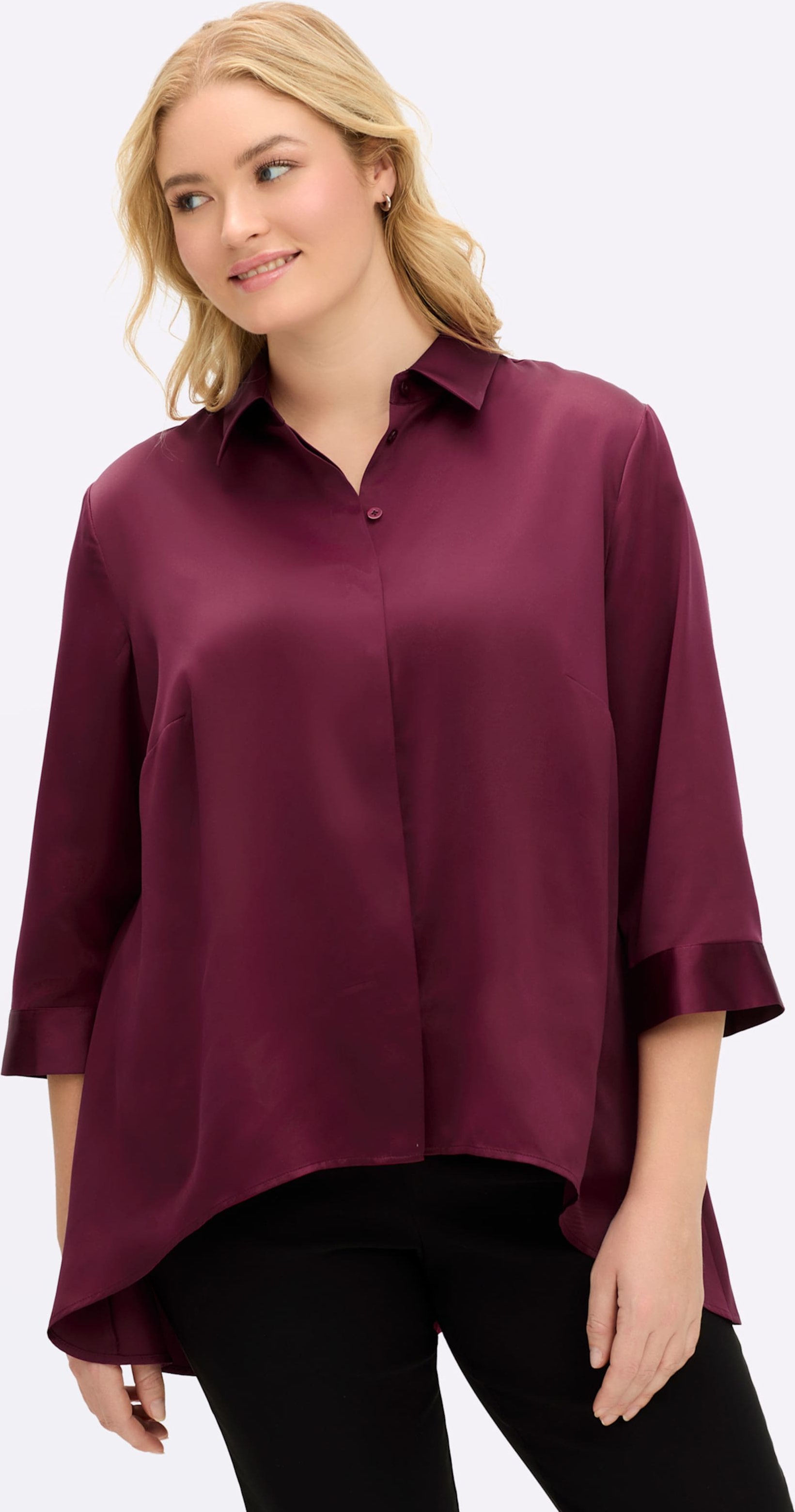 Sheego Satinbluse mit verkürztem Saum vorn