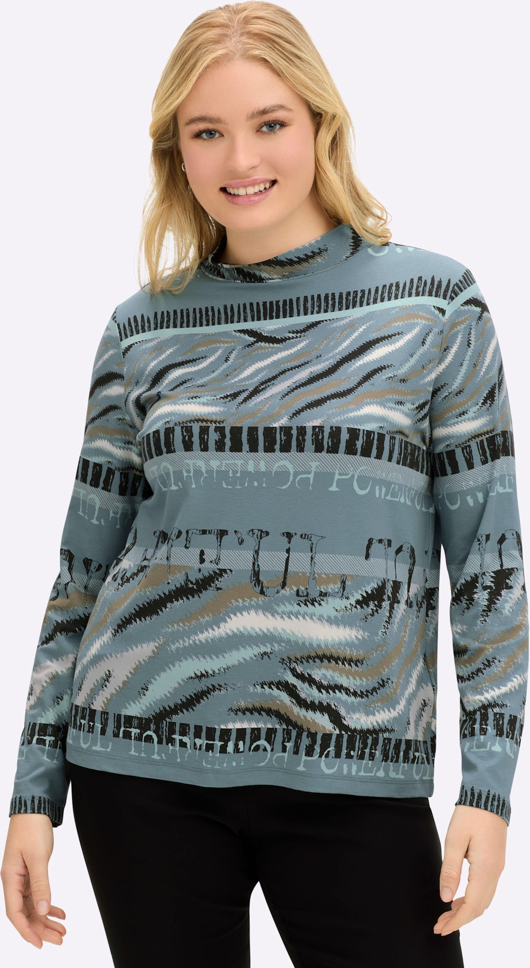 Sheego Stehkragenshirt im Grafik-Dessin