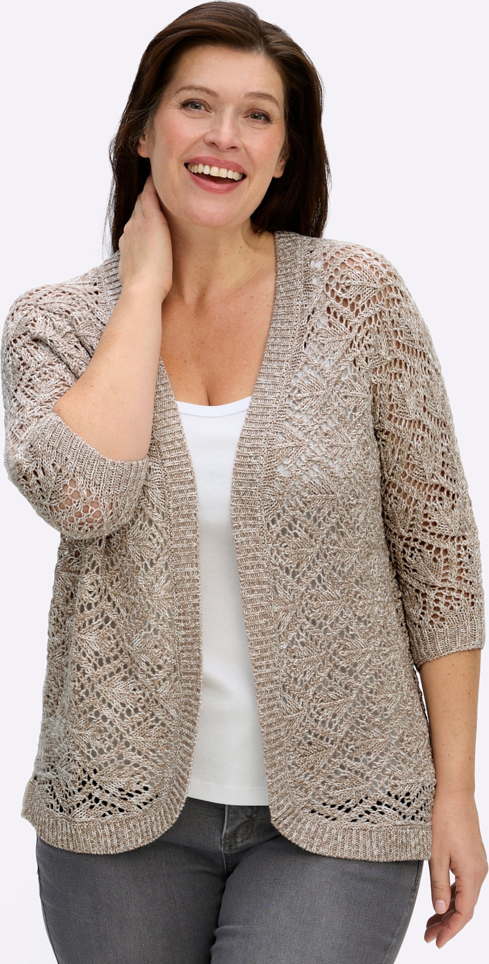 Sheego Ajourstrickjacke mit Fledermaus-Ärmeln