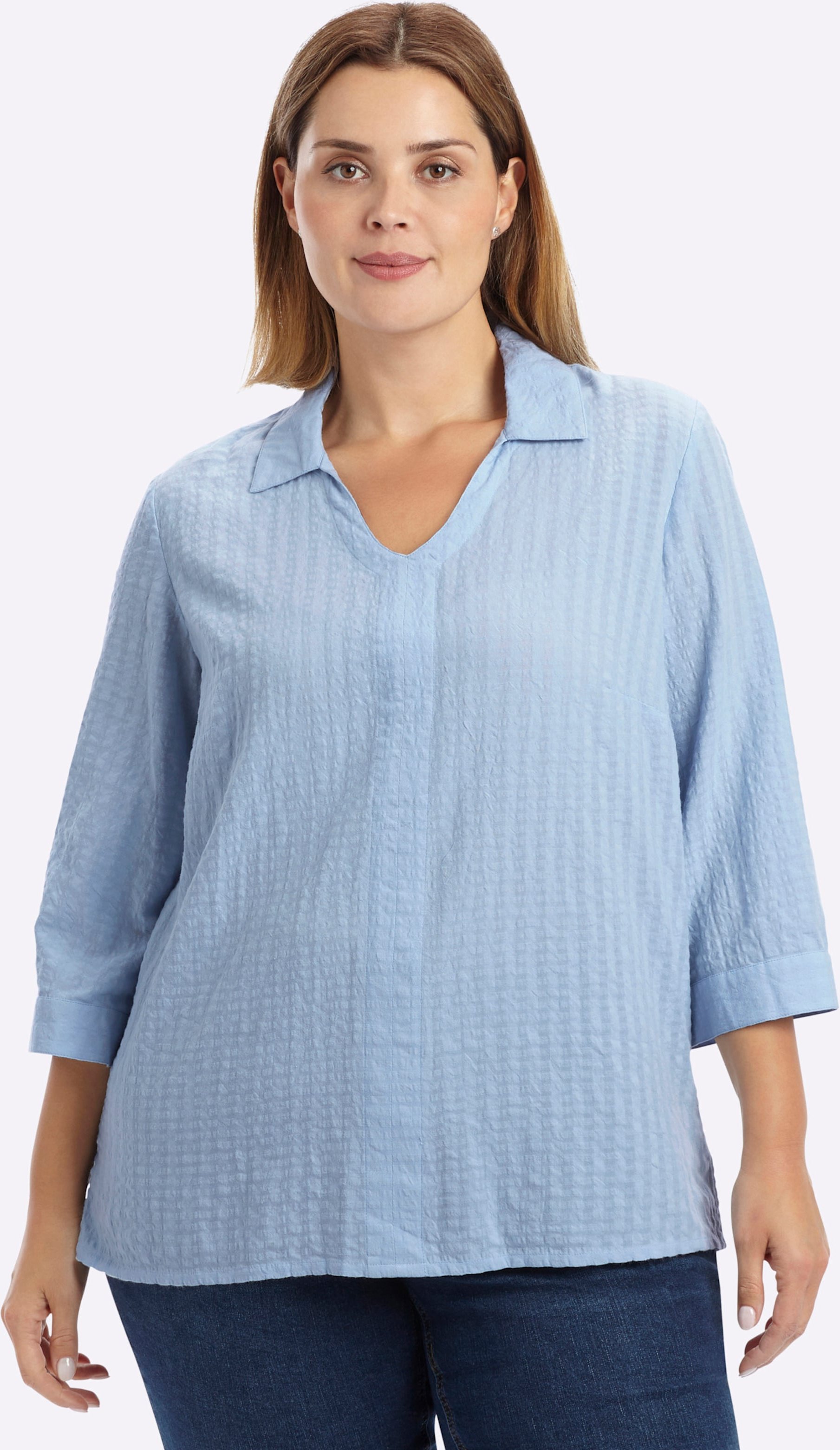 Sheego Tunika mit Hemdkragen, in Seersucker-Qualität