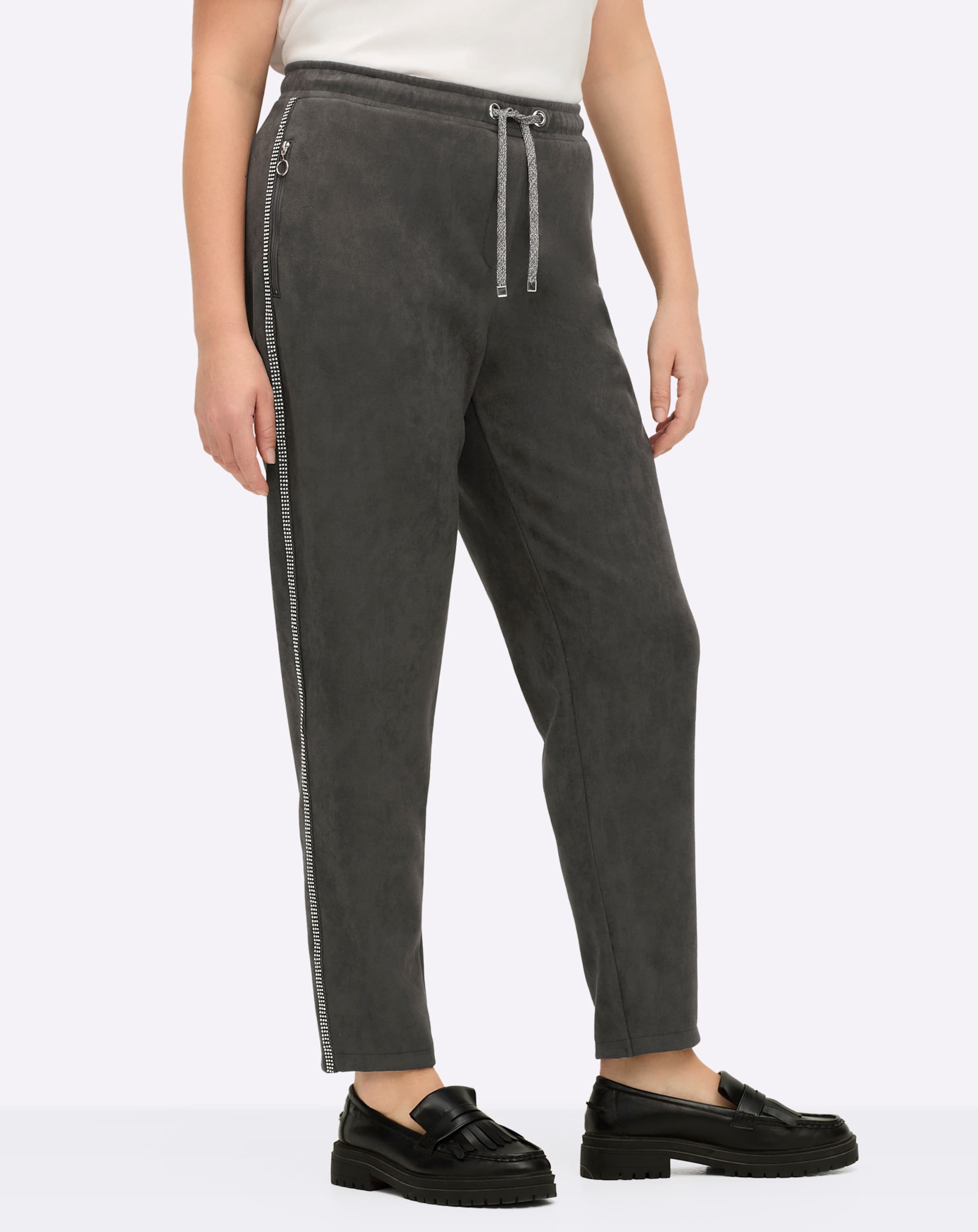 Sheego Jogg Pants in Veloursleder-Optik, mit Galonstreifen