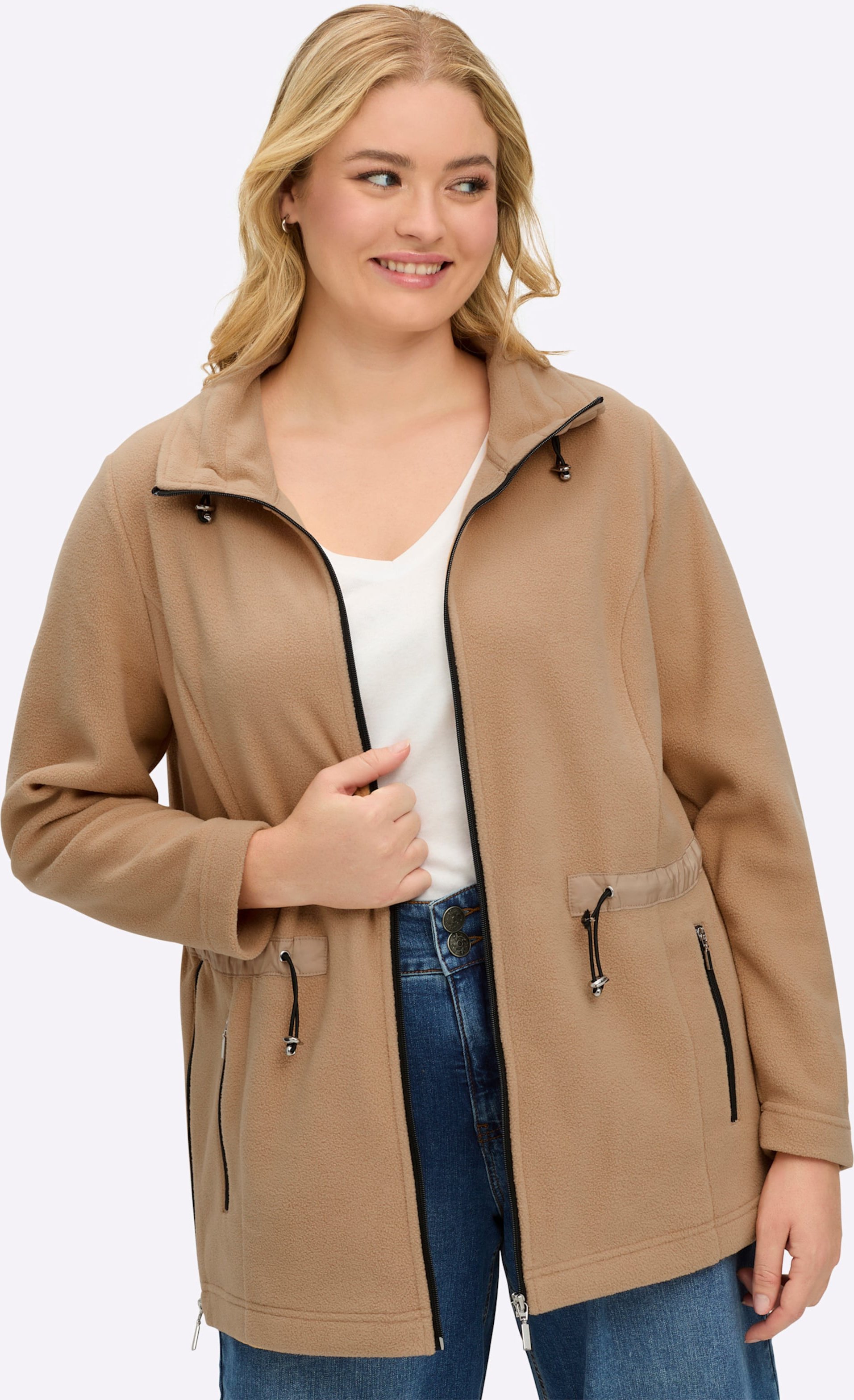 Sheego Fleecejacke mit Tunnelzug in der Taille