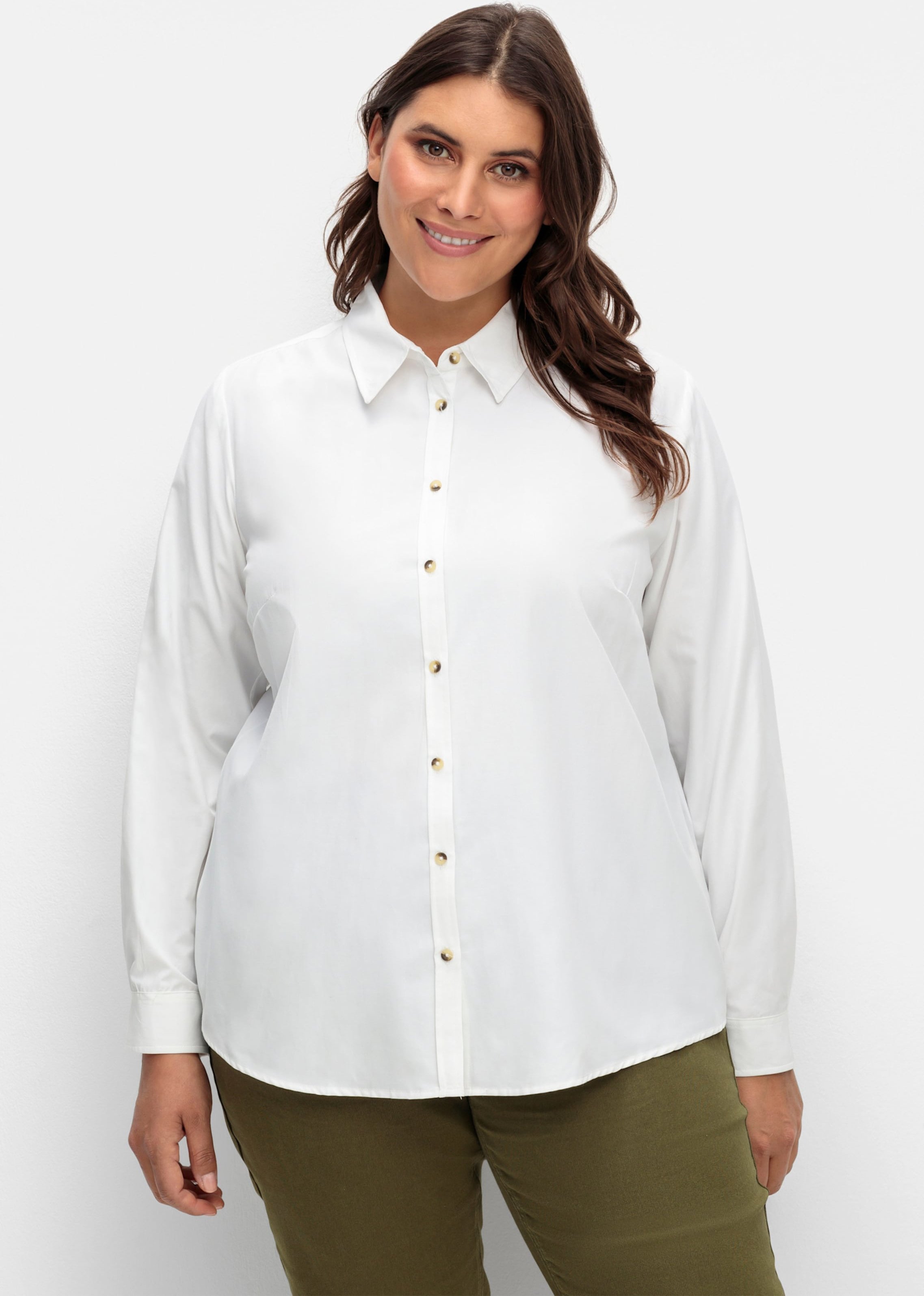 Sheego Langarmbluse mit Knöpfen in Horn-Optik, pflegeleicht