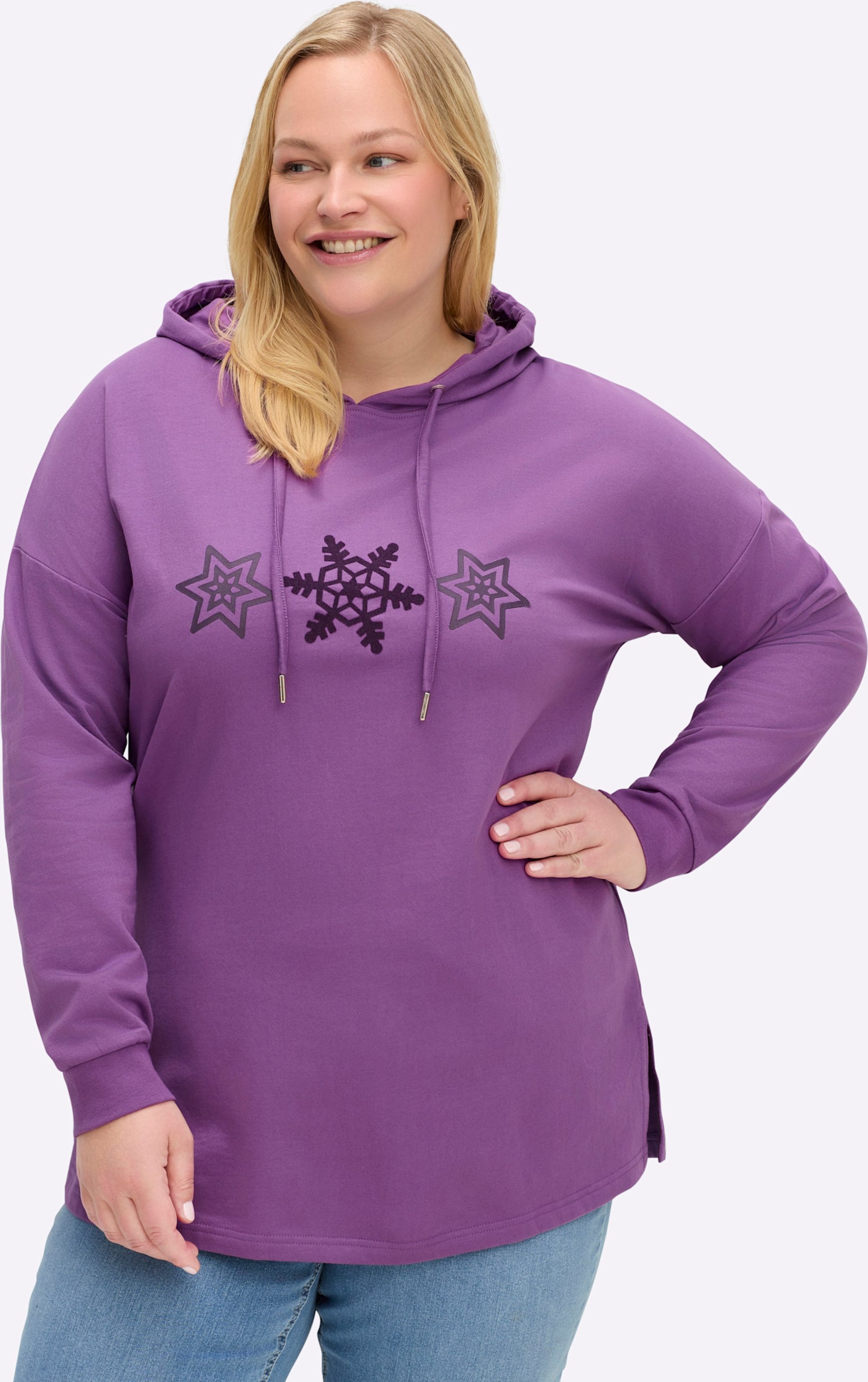 Sheego Kapuzensweatshirt mit Schneeflocken-Print