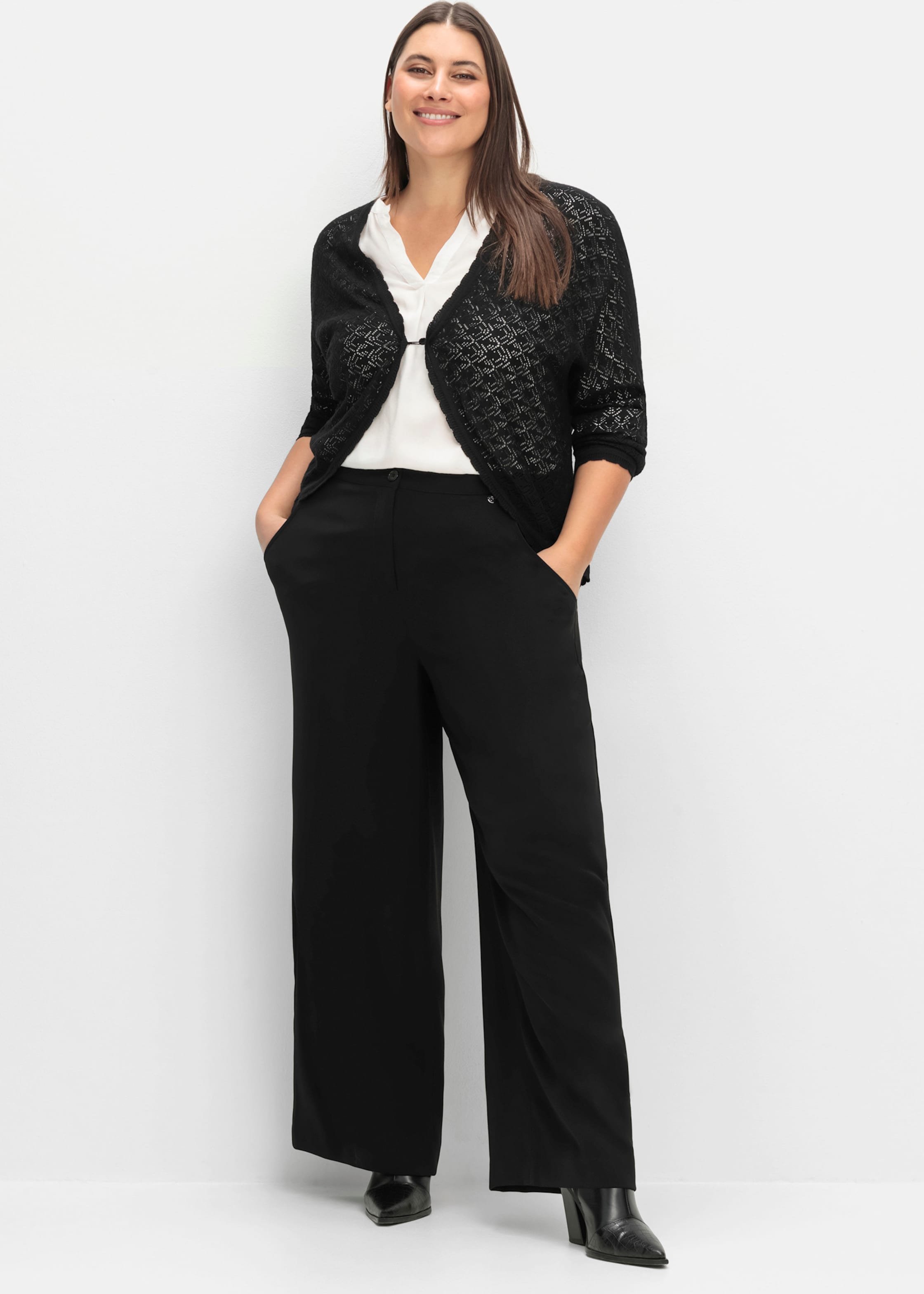 Sheego Hose mit High-Waist-Bund und weitem Bein