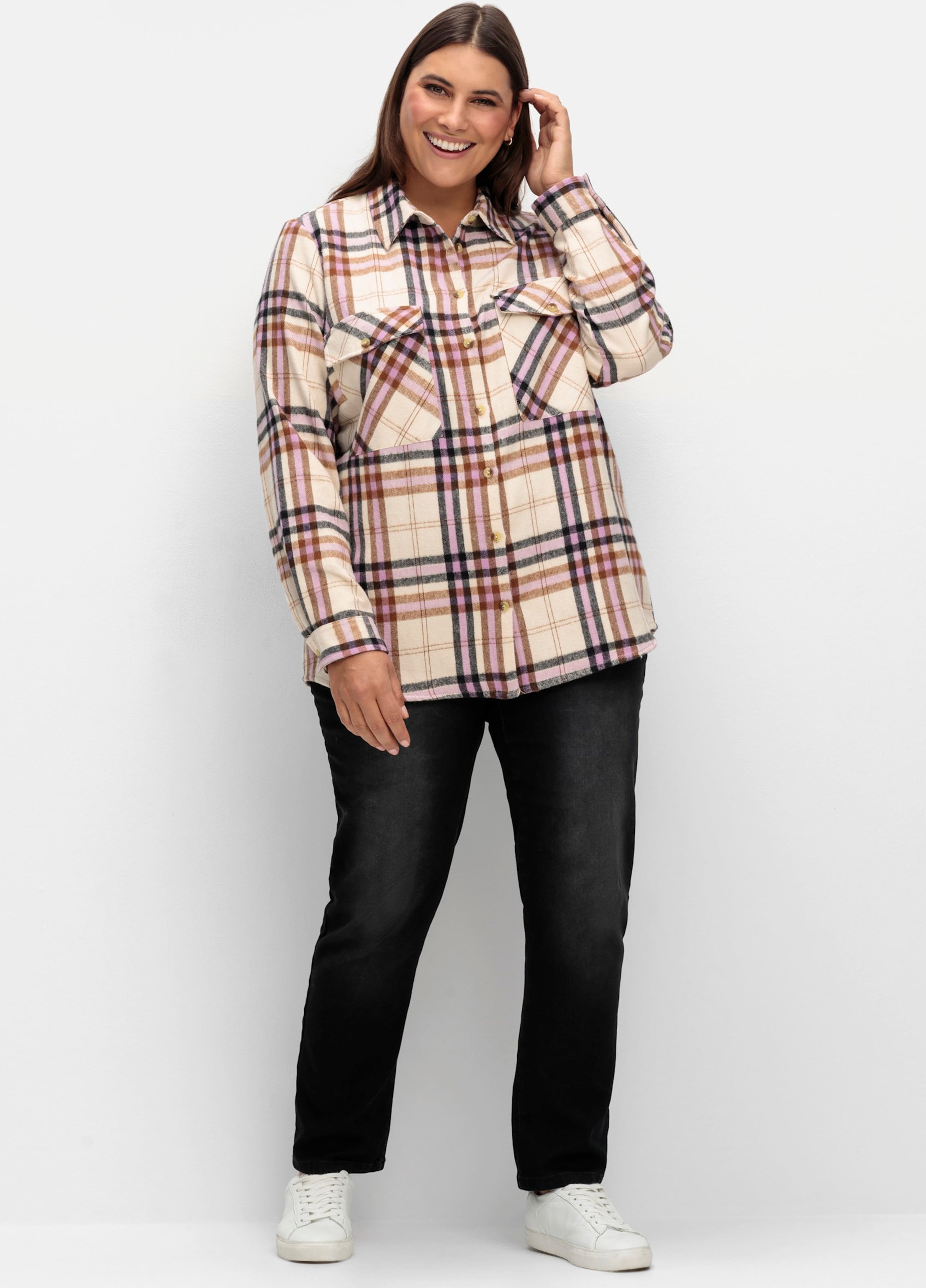 Sheego Flanellbluse mit mehrfarbigem Webkaro