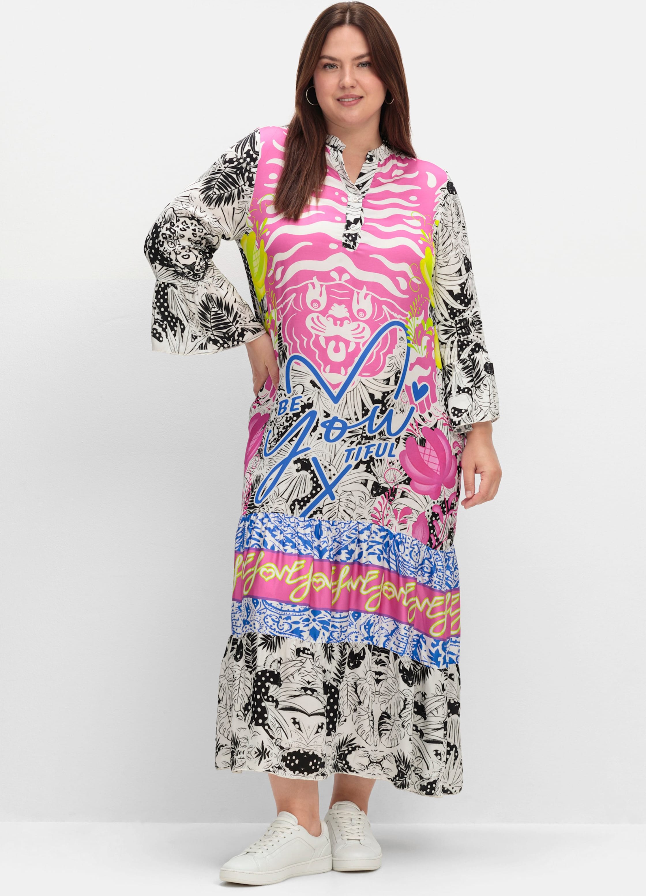 Sheego Volantkleid im Multicolor-Mustermix