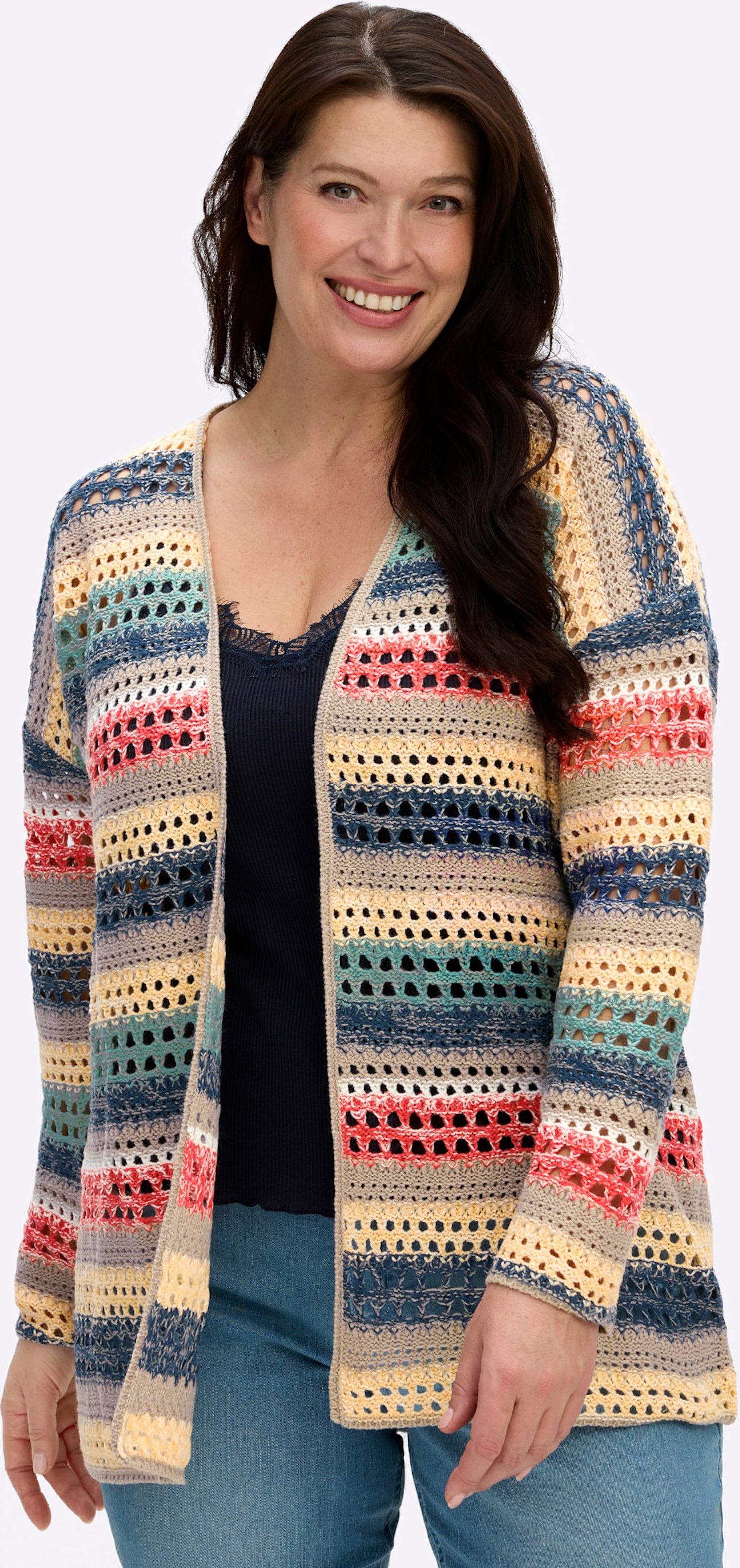 Sheego Ajourstrickjacke in Streifen-Optik