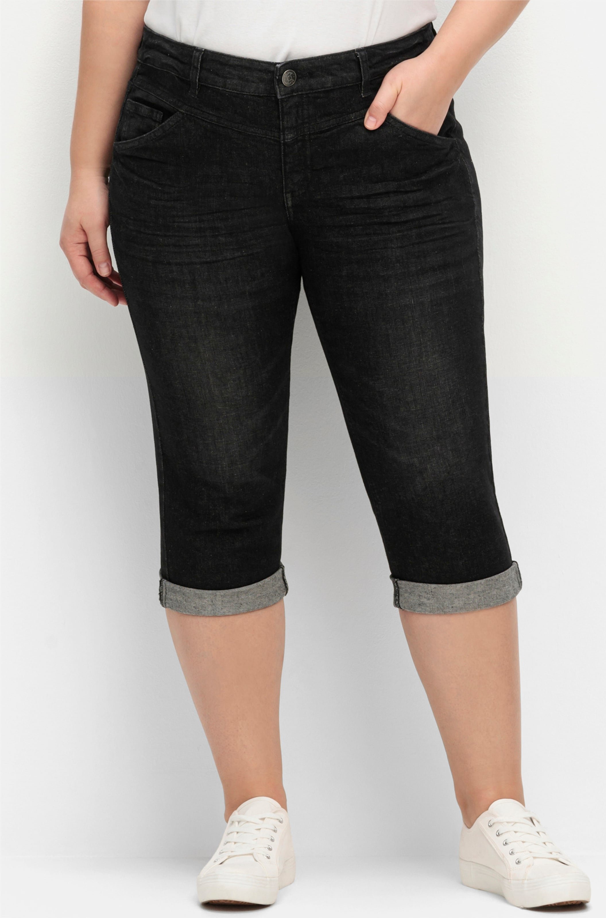 Sheego Caprijeans mit Used-Effekten