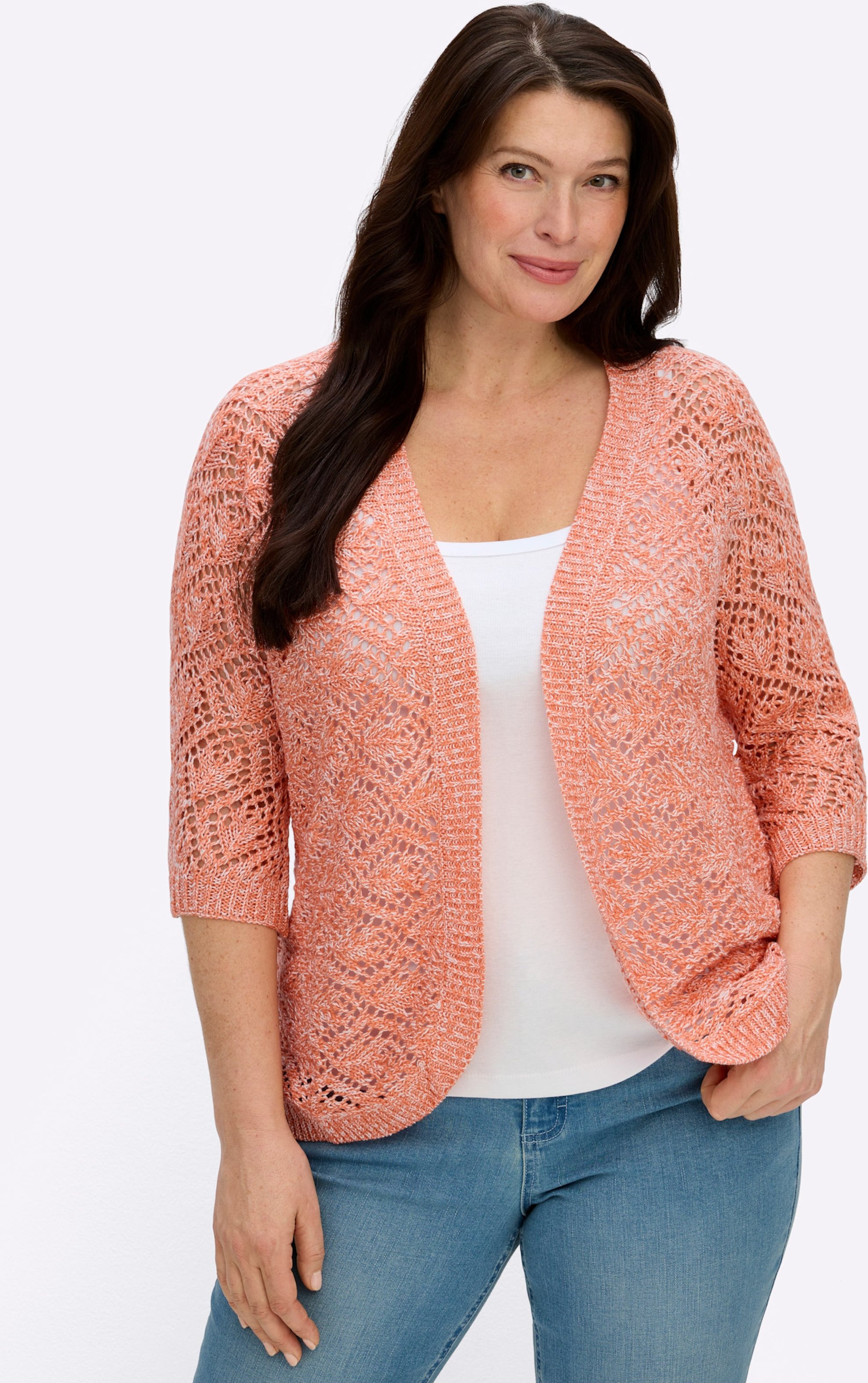 Sheego Ajourstrickjacke mit Fledermaus-Ärmeln