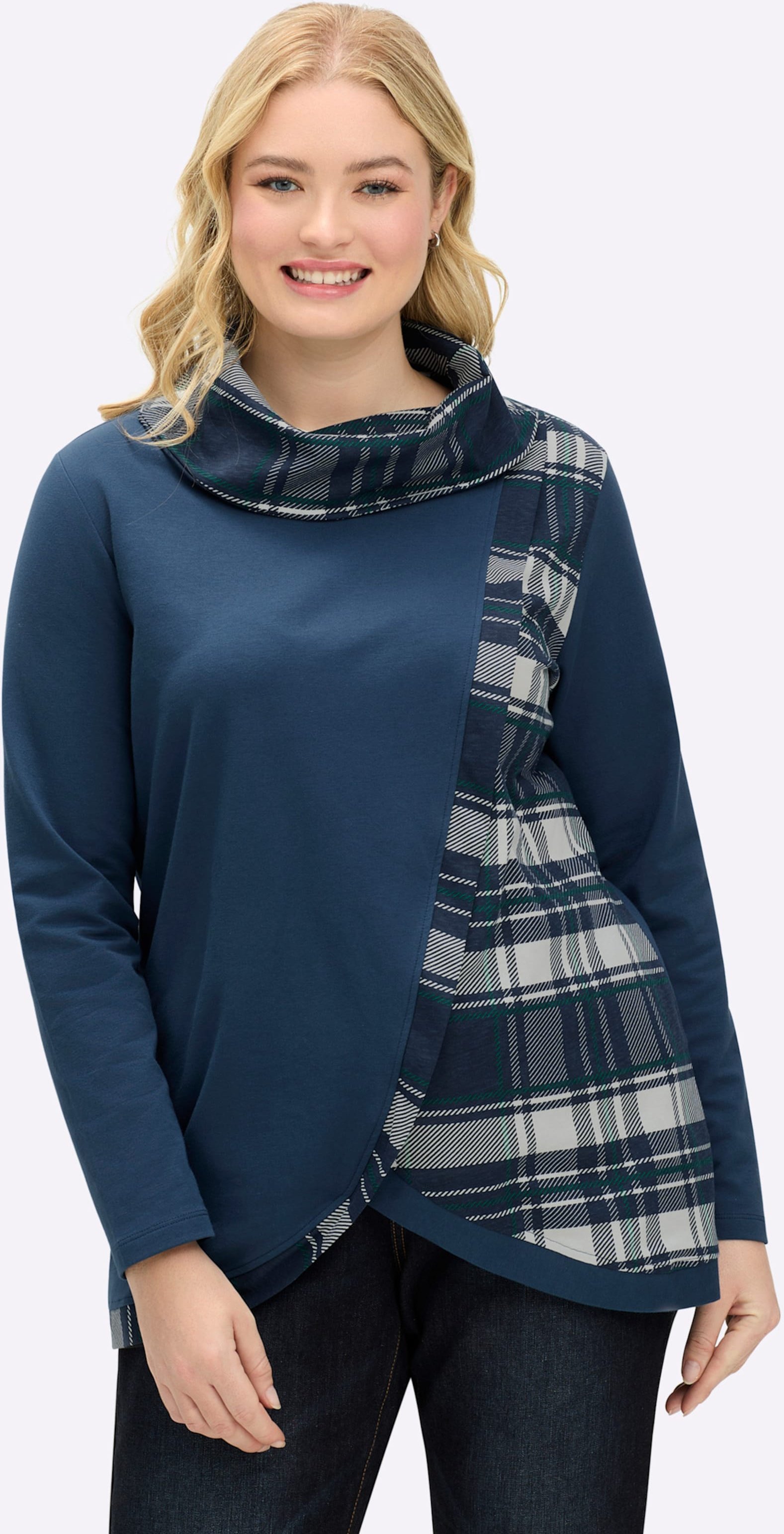 Thumbnail - Sheego Sweatshirt mit Karo-Einsätzen