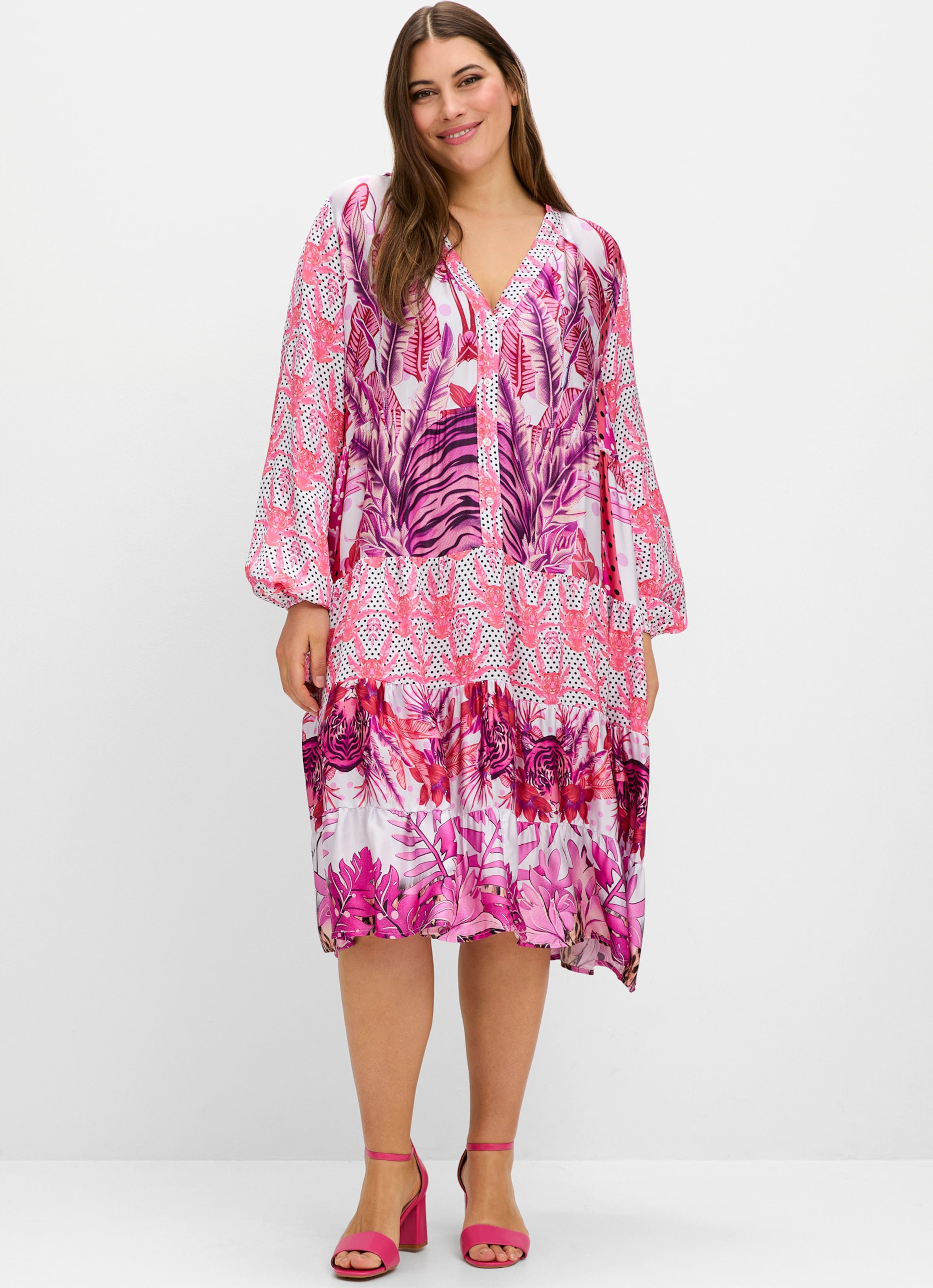 Sheego Stufenkleid in Knielänge mit Ballonärmeln