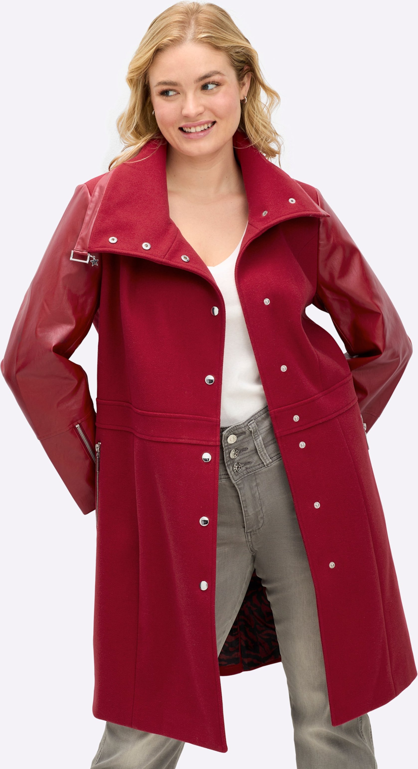 Sheego Kurzmantel im Biker-Stil, Materialmix