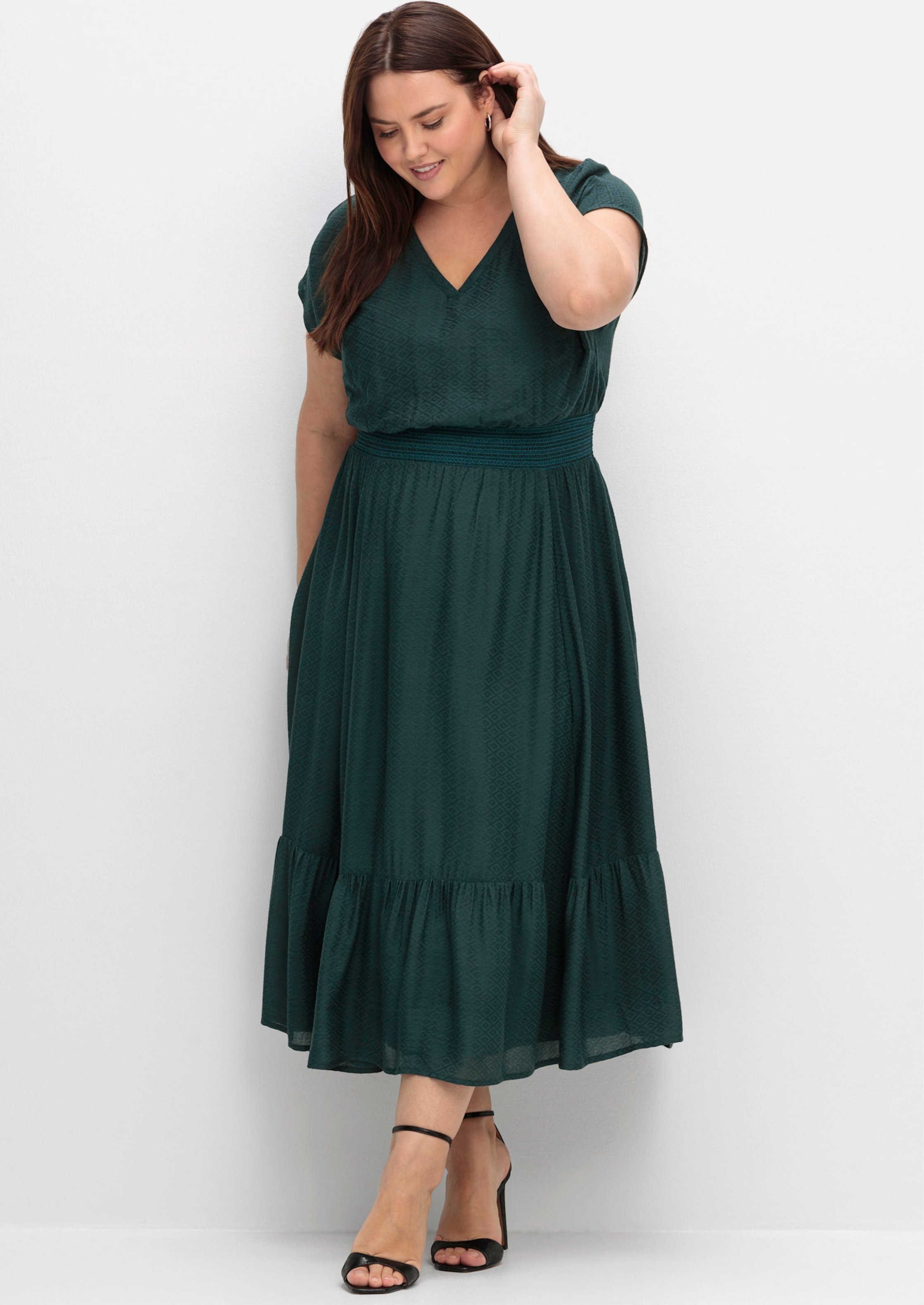 Sheego Maxikleid mit Smokbund und Volant am Saum