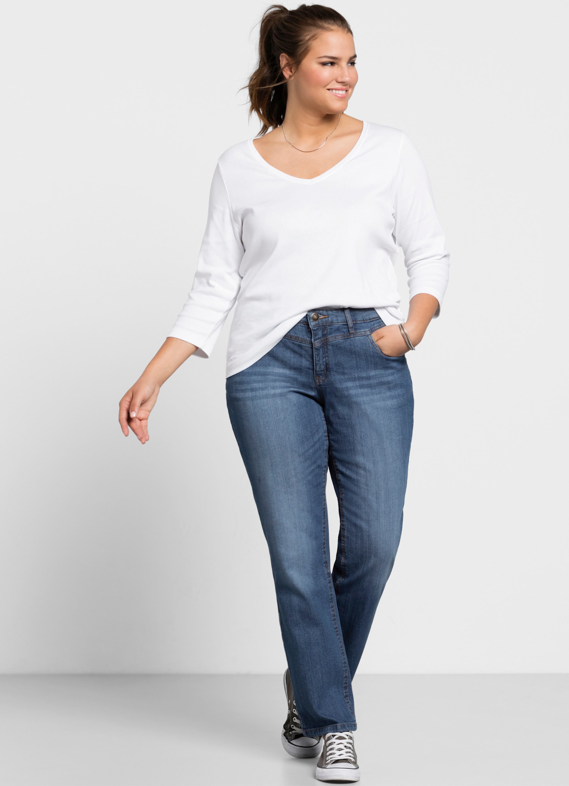 Sheego Gerade Jeans mit Used-Effekten