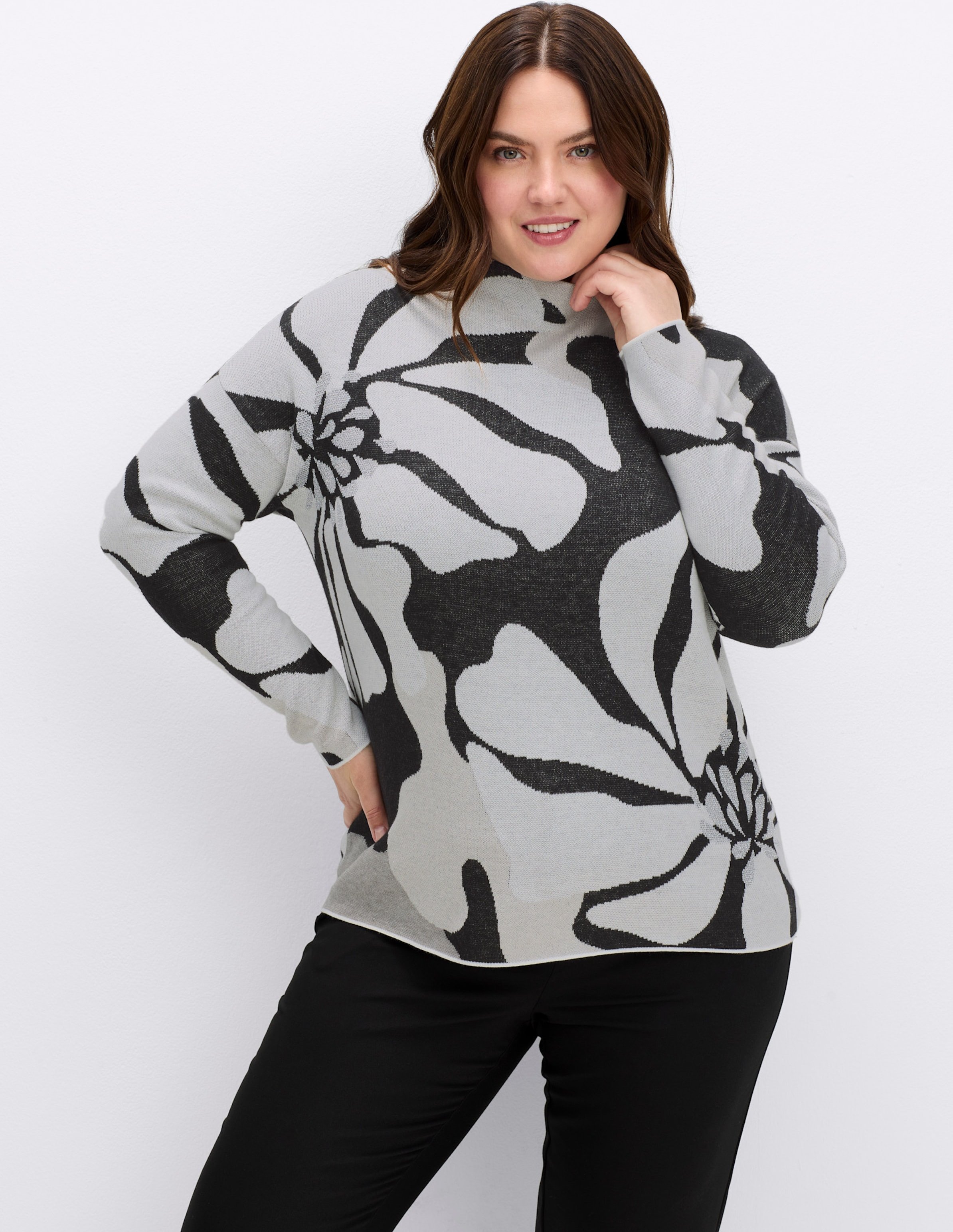 Sheego Jacquard-Pullover mit Glitzergarn, floral