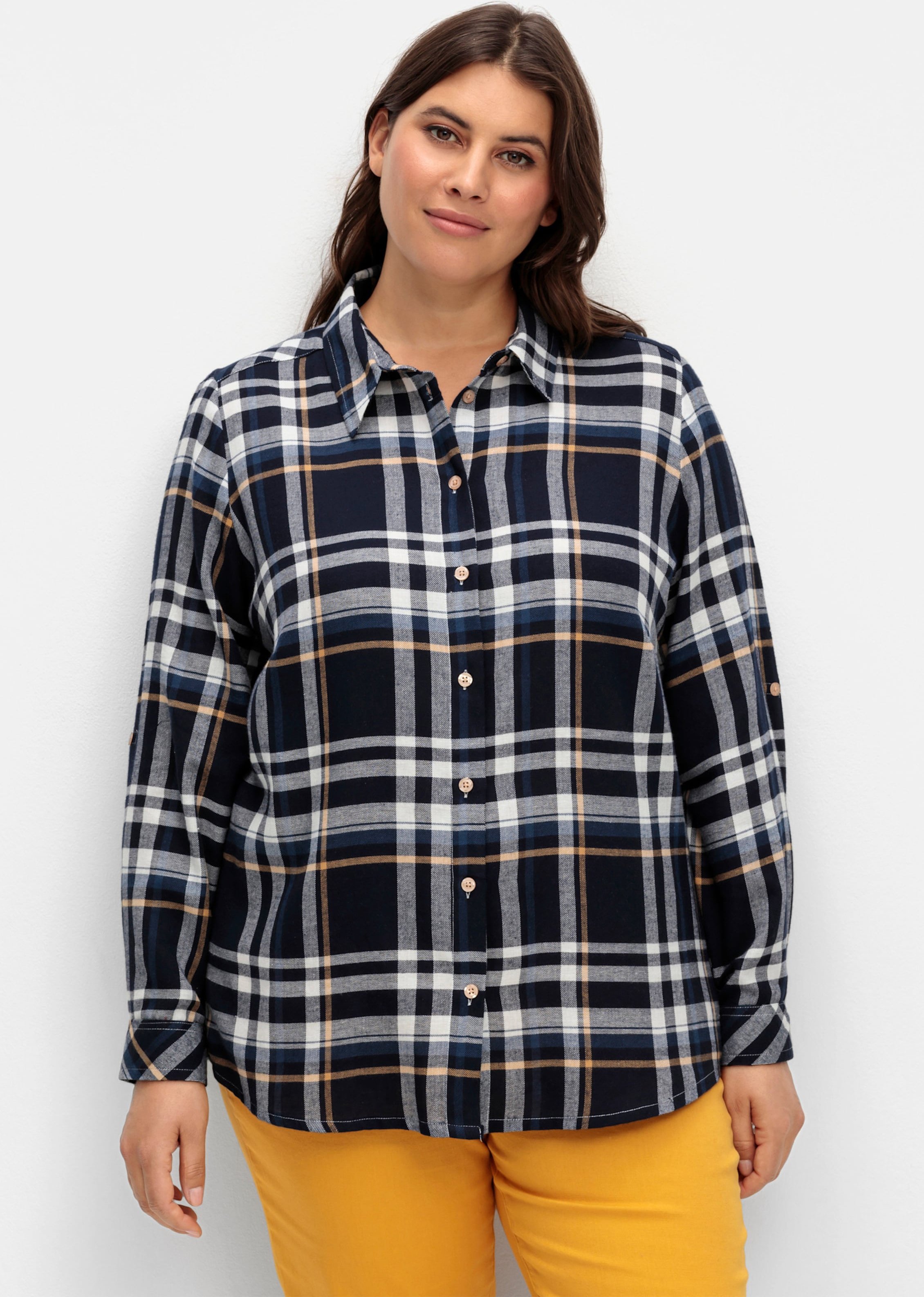 Sheego Flanellbluse mit krempelbaren Ärmeln